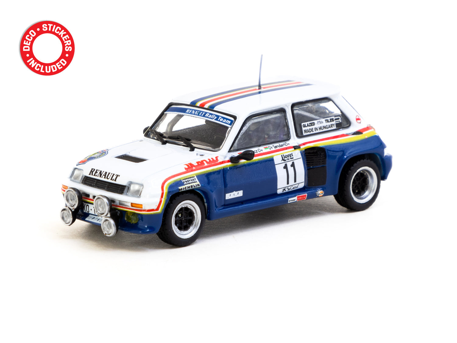Tarmac Works 1/64 Scale Renault 5 Turbo Rally Car - Costa Brava 1985 #11 Diecast Model | Collectible Hobby64 Miniature for Racing Enthusiasts & Display Showcase