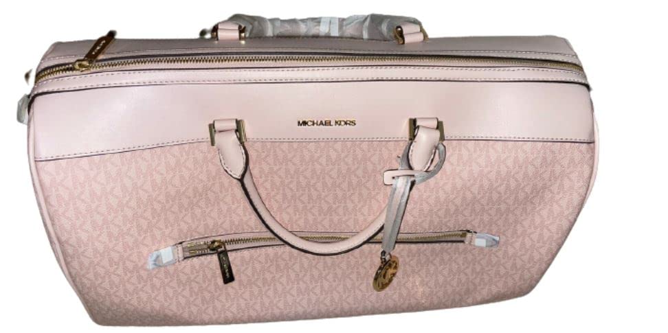 Michael Kors Large Travel Duffle Bag - PVC Signature Material, Dark Powder Blush Color - Perfect for Gym, Weekend Getaways & Business Trips