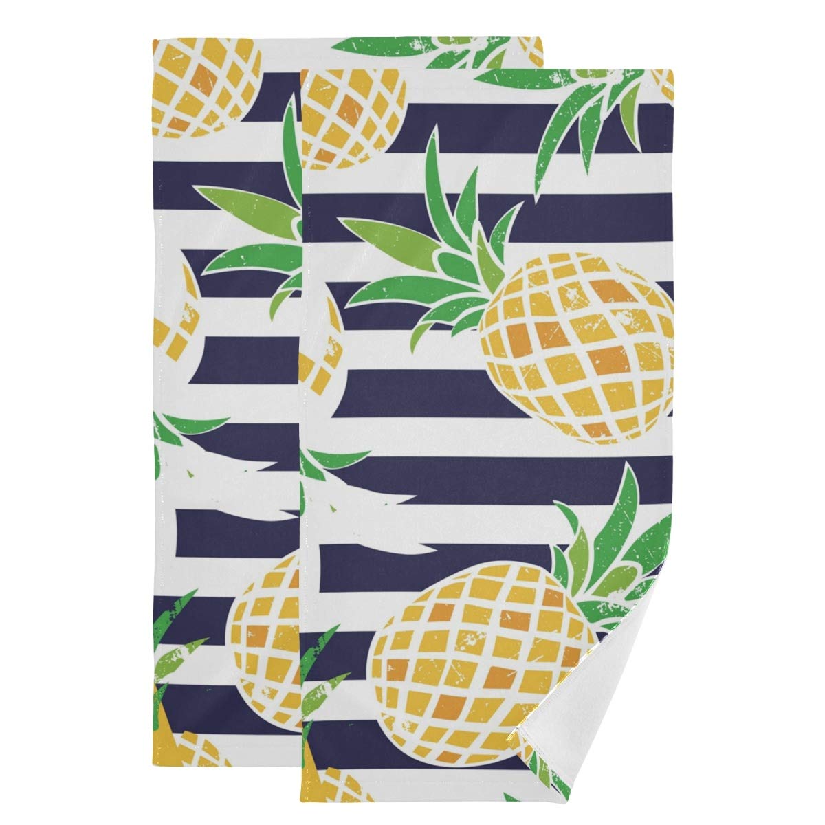Cartoon Pineapple Cotton Hand Towels Set of 2 - Soft Absorbent Bathroom & Guest Towels for Home, Gym, Sports | Decorative Face Cloths for Spa, Kitchen & Travel Accessories