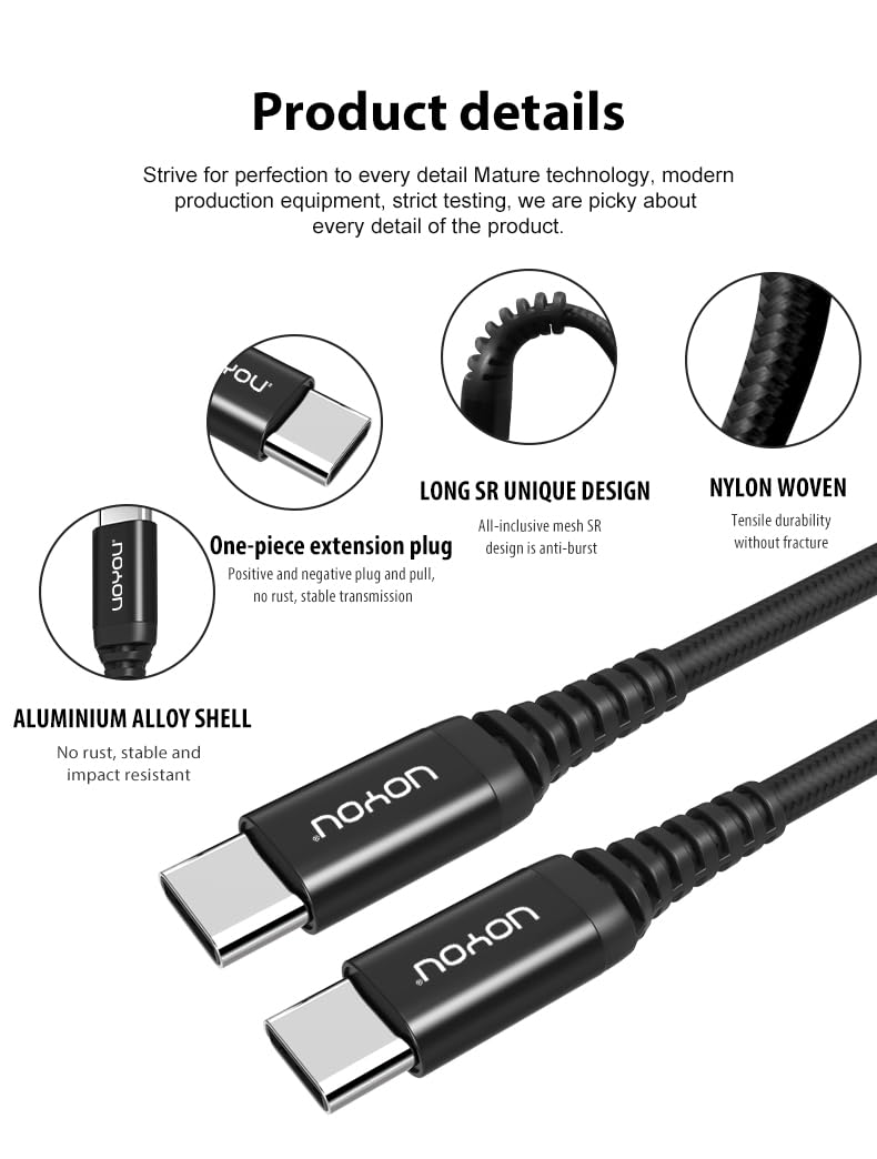 Premium USB C to USB C Fast Charging Cable - 6ft Nylon Braided Type C Cable for iPhone 15 Pro/Max, Samsung Galaxy S23/S22/S21 Ultra, Google Pixel 7/6, MacBook, Nintendo Switch & PS5 - Durable Charger for Home, Office & Travel
