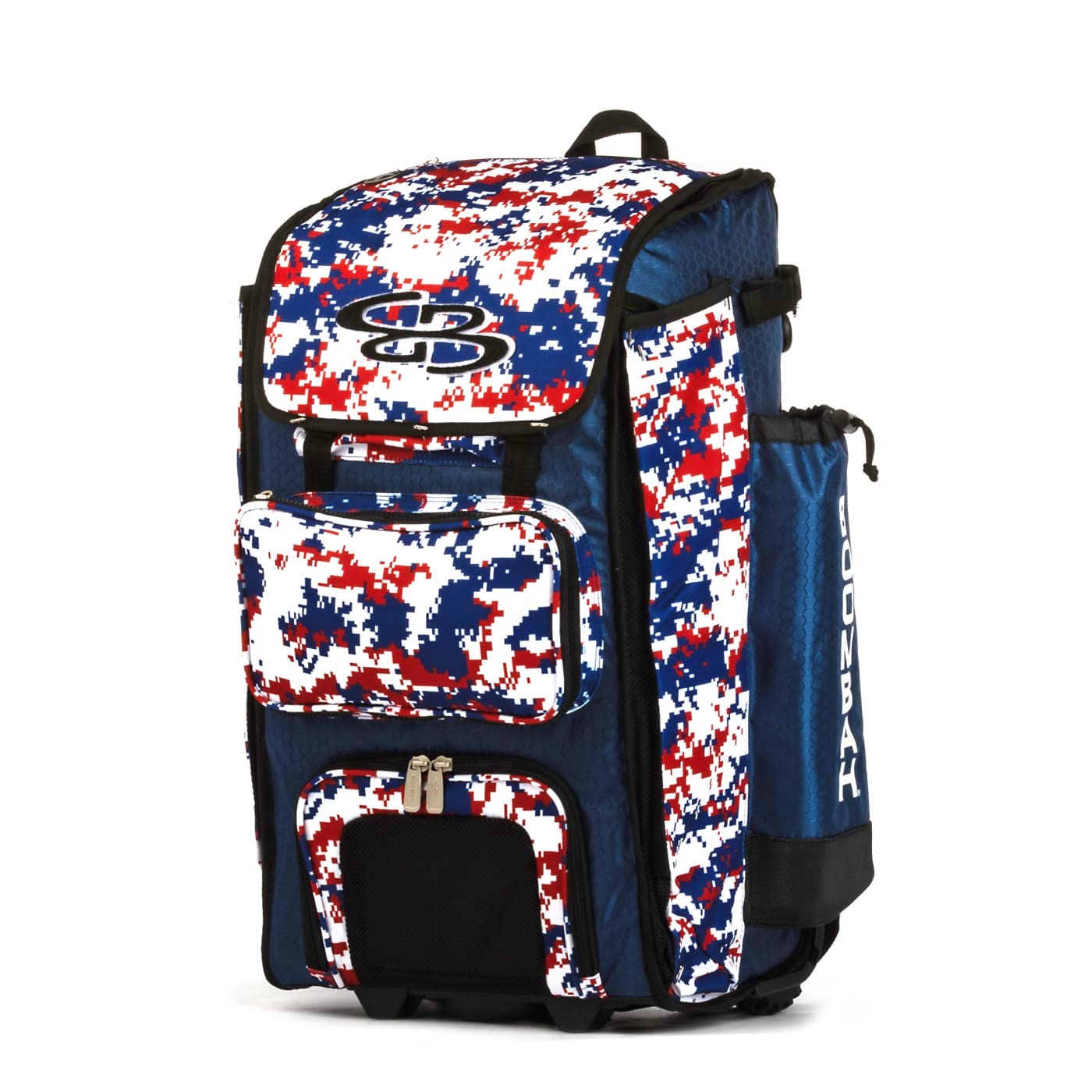 Boombah Hybrid Rolling Catchers Bat Bag with Backpack Straps - Digital Camo Design, Multiple Color Options - Wheeled & Wearable Baseball Equipment for Games & Travel