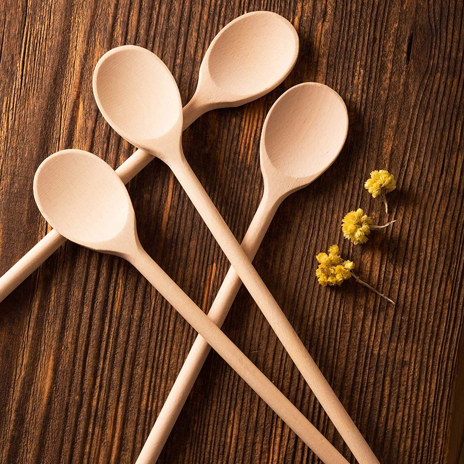Premium 10 Inch Wooden Spoons Set of 24 - Long Handle Cooking Utensils for Mixing, Stirring & Tasting - Natural Wood Kitchen Tools for Baking, Soup & Crafts - Perfect for Home Chefs & DIY Enthusiasts
