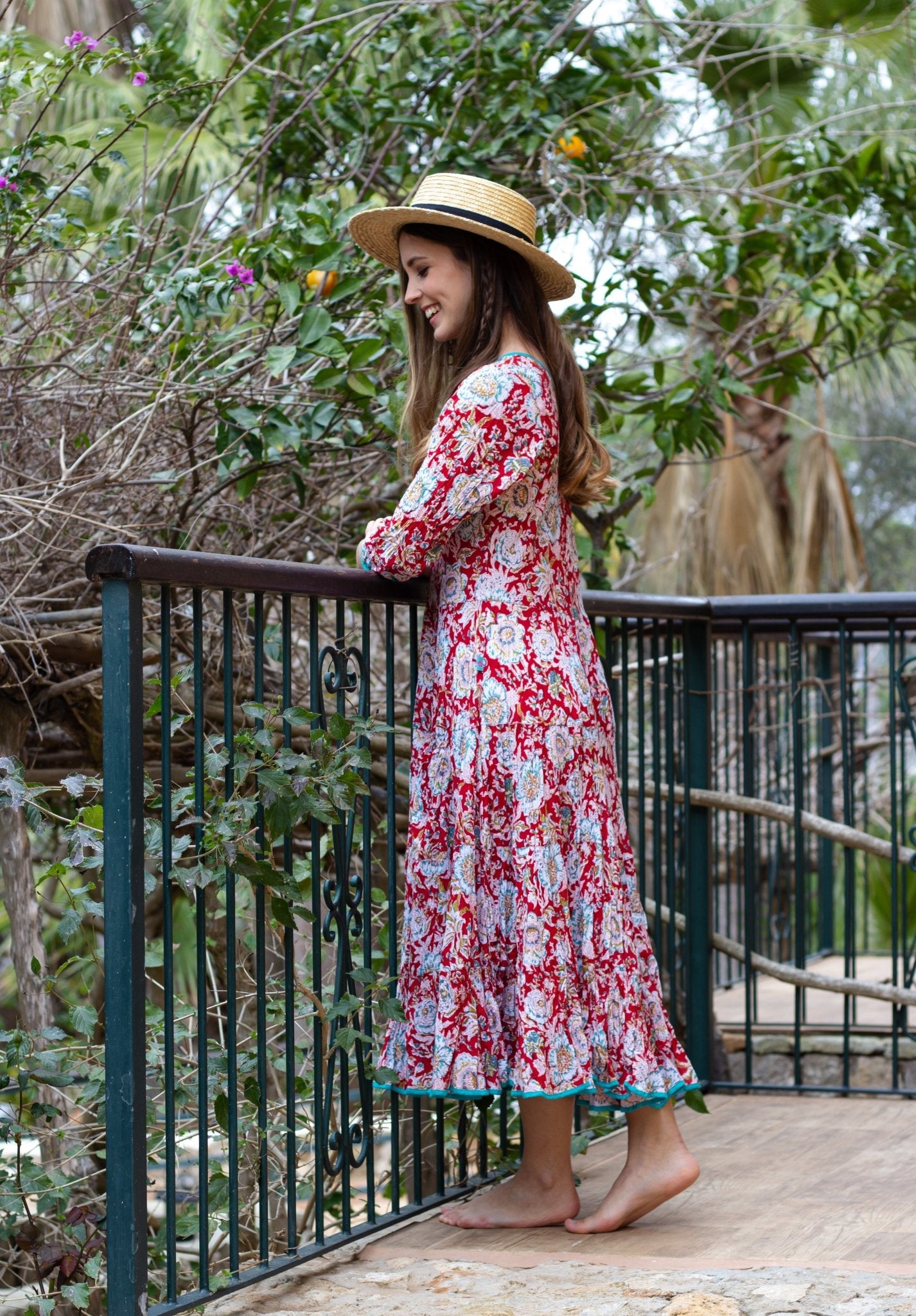 Elegant Long Sleeve Sun Dress in Moulin Rouge Red - Perfect for Summer Beach Vacations, Garden Parties & Date Nights