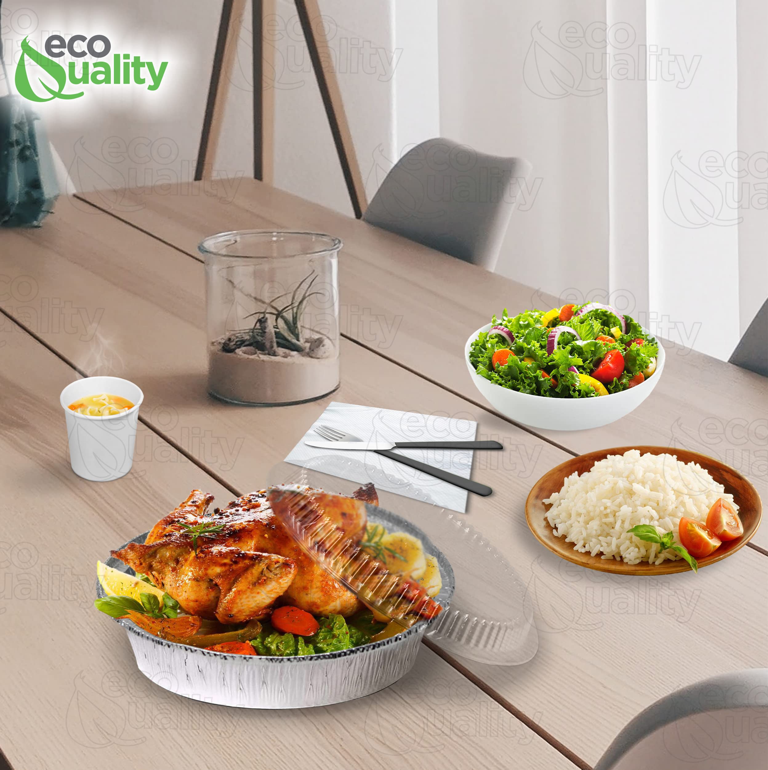 EcoQuality 9 Inch Disposable Round Aluminum Foil Pans with Plastic Lids - 500 Pack for Baking, Cooking, Catering, Parties & Restaurants | Perfect for Meal Prep, Leftovers, Takeout & Food Storage