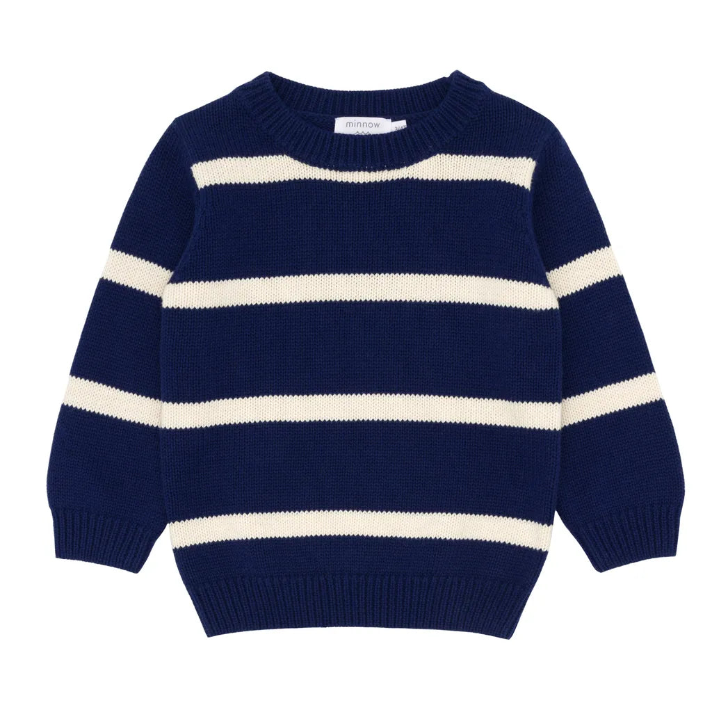 Unisex Navy and Cream Wide Stripe Knit Sweater - Cozy Casual Pullover for Men & Women - Perfect for Fall, Winter & Layering