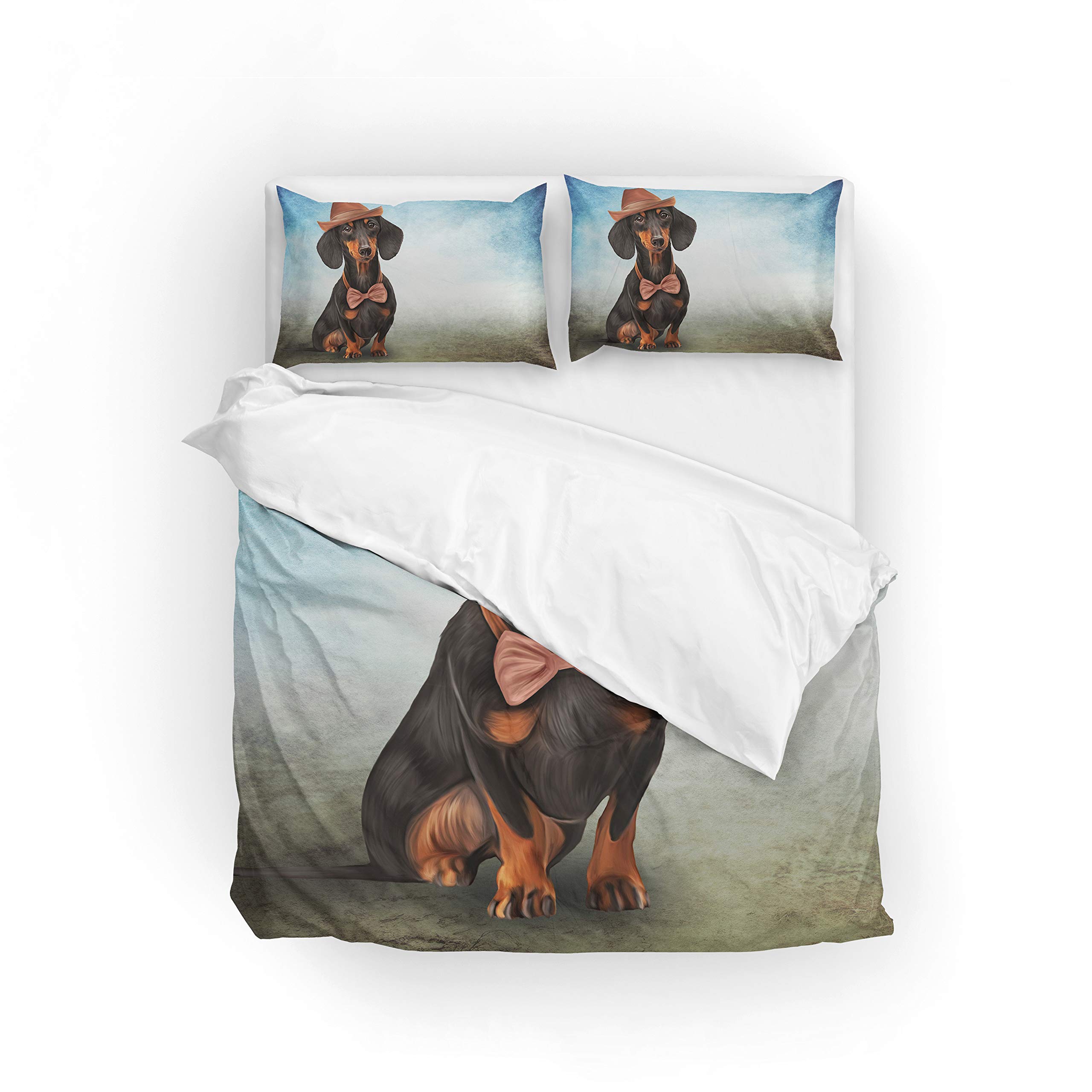 Dachshund Dog Duvet Cover Set - King Size Polyester Bedding for Pet Lovers