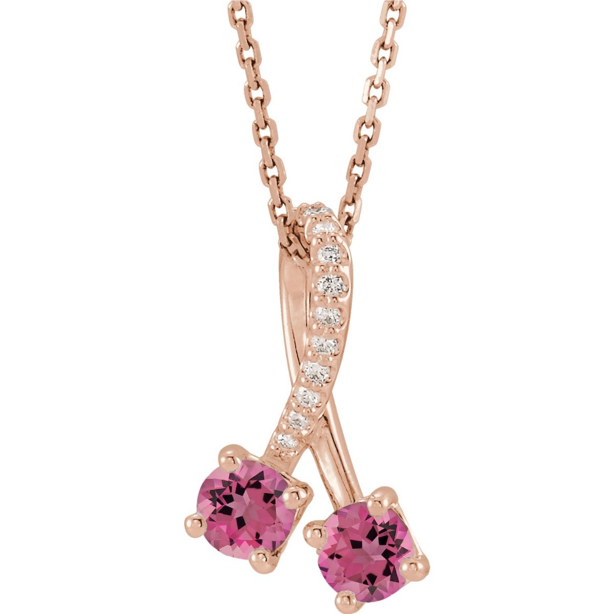 14K Gold 0.56 CTW Pink Tourmaline & 0.20 CTW Diamond Two Stone Necklace - Elegant Dainty Jewelry for Women, Perfect for Anniversary Gifts & Special Occasions