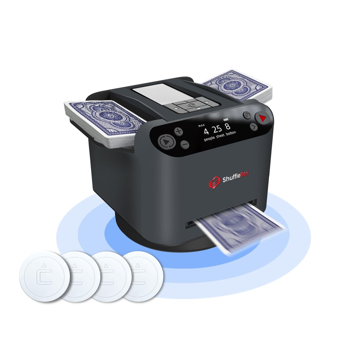 ShuffleBox G1 Pro Automatic Card Shuffler & Dealer - Ultra Quiet Rechargeable 2-in-1 Poker Card Machine for UNO, Poker, Blackjack, Taco Cat Goat Cheese Pizza - Perfect for Game Nights, Casino Parties & Family Gatherings