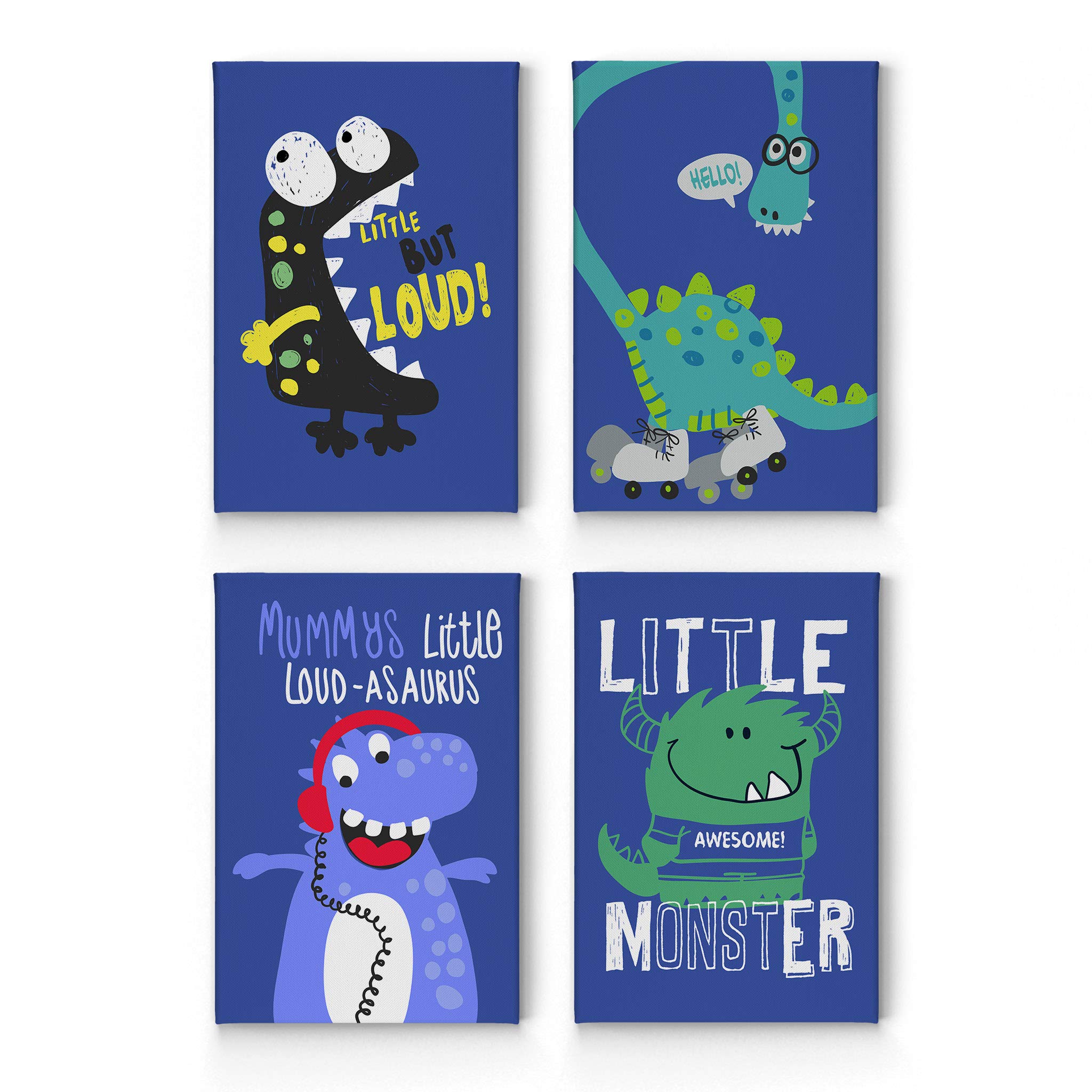 Cute Little Monster Wall Art - 4 Panel Canvas Print Set for Kids Room, Nursery & Baby Room Decor - Made in USA (40x30 Inches x4) - Perfect for Playrooms, Bedrooms & Birthday Gifts