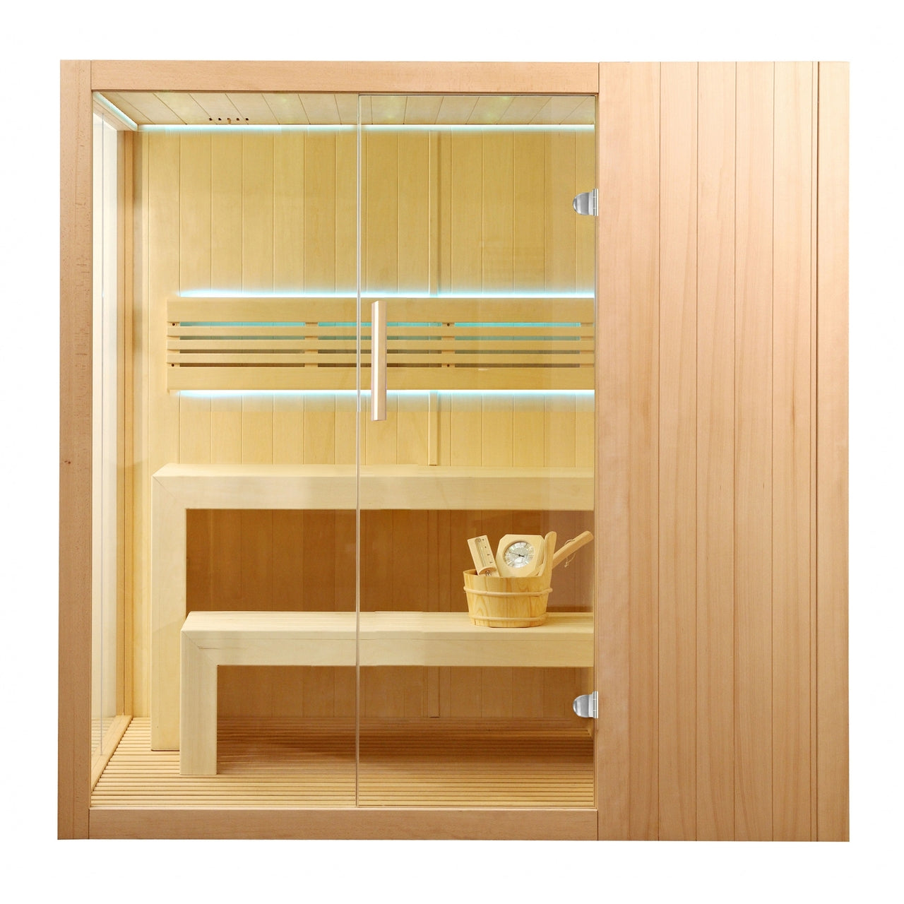 Premium Aleko Canadian Hemlock Indoor Wet & Dry Sauna with LED Lights - 4.5kW ETL Certified Heater - 4 Person Capacity - Perfect for Home Relaxation, Detox & Wellness Therapy