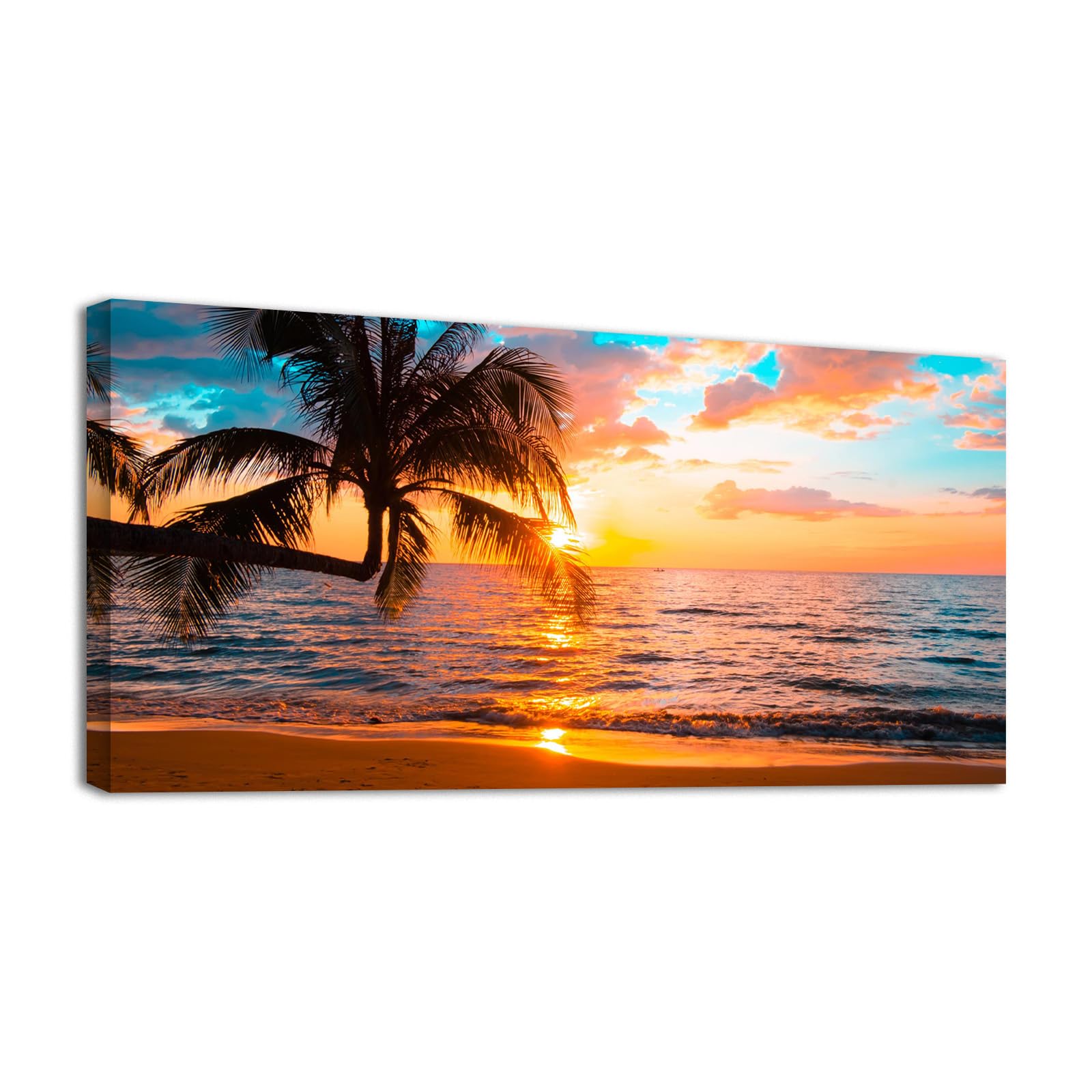 Wewejia Large Canvas Wall Art - Blue Sunset Beach Ocean Landscape Painting for Living Room, Bedroom & Office Decor | Modern Home Wall Decorations & Prints | Perfect for Coastal, Boho & Contemporary Interior Design