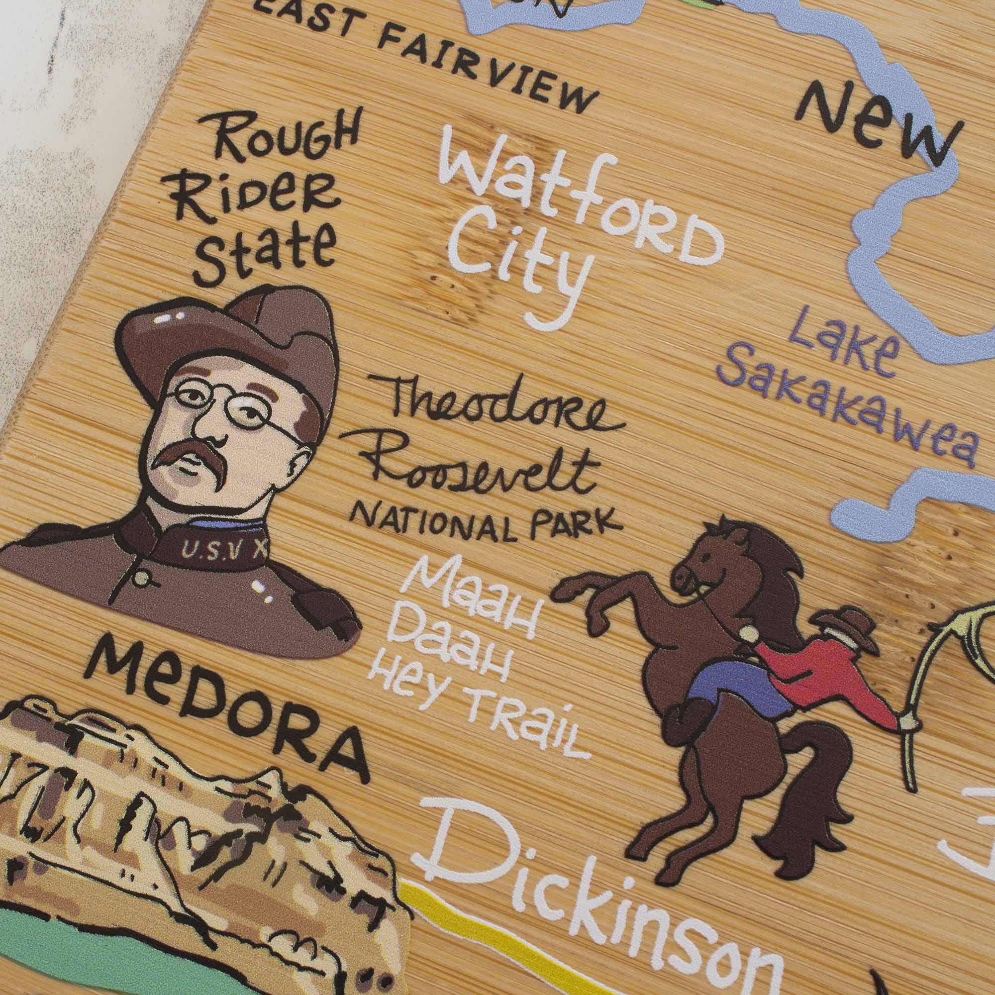 Premium North Dakota Themed Wooden Cutting Board with Fish Kiss™ Artwork - Perfect for Kitchen Decor, Gift Giving, and Food Preparation