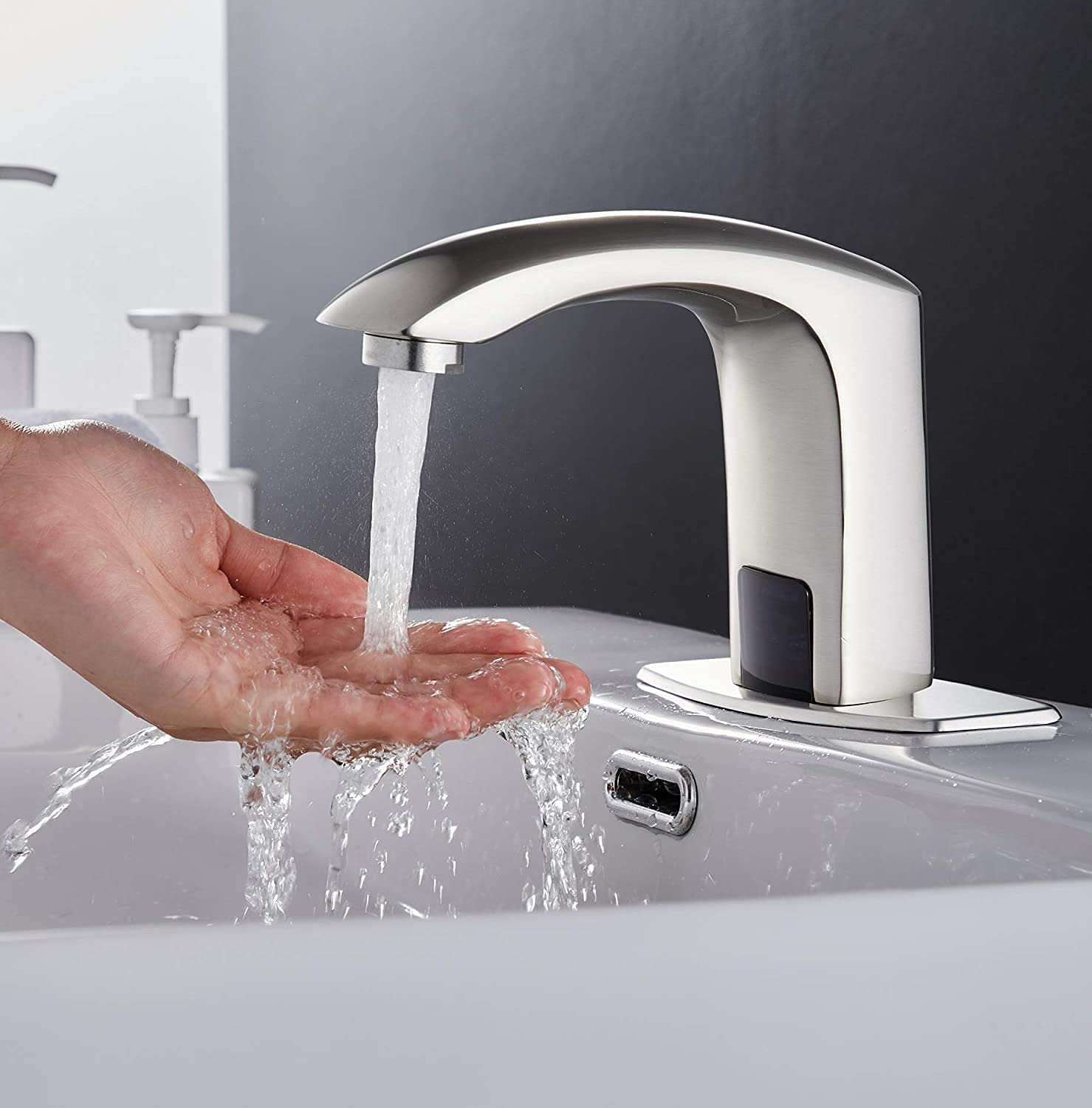 Touchless Bathroom Faucet - Brushed Nickel, Motion Sensor, Solid Brass (Deck Mount) for Hands-Free Sink Use