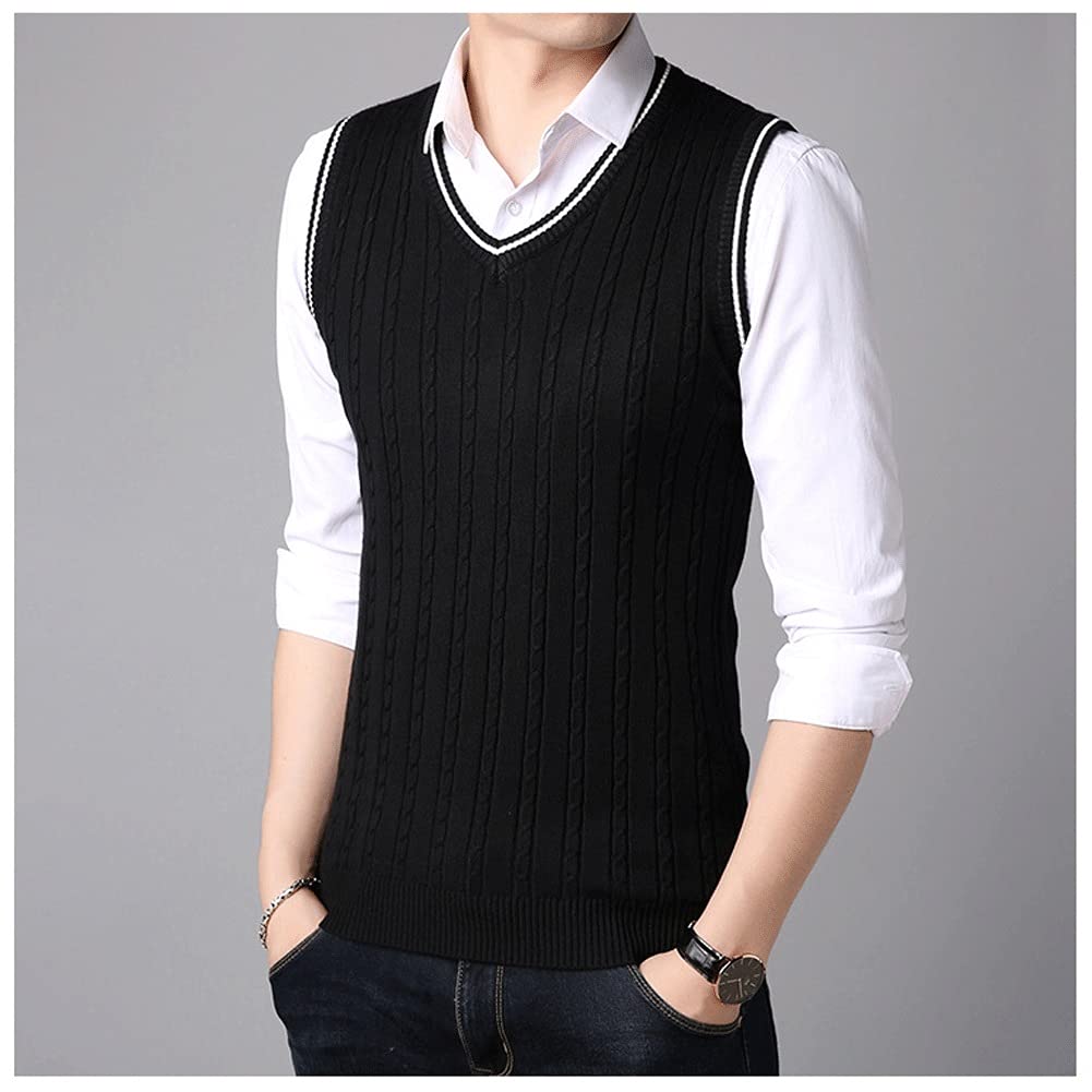 XJJZS Men's Sleeveless Knit Sweater Vest - Breathable Cotton Tank Top for Spring & Fall - Casual Fashion Wear (Black, XXL) | Perfect for Layering, Office & Outdoor Activities