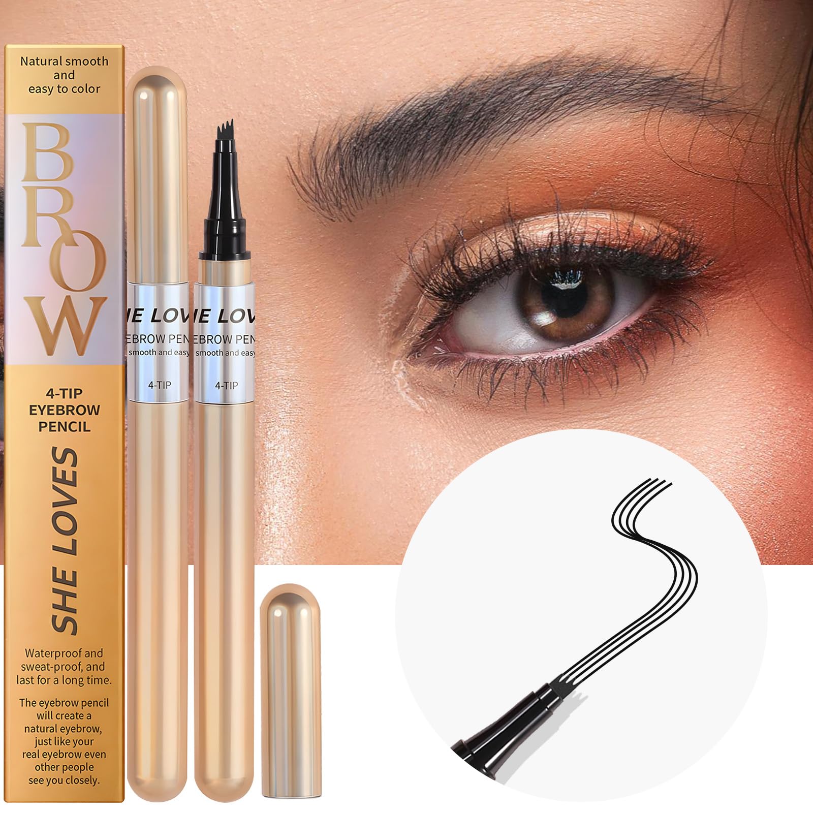Natural Brow Eyebrow Pen - Waterproof Microblading Eyebrow Pencil for Women, Long-Lasting Brown Eyebrow Makeup (Red Brown) - Perfect for Daily Use, Professional Makeup & Special Occasions