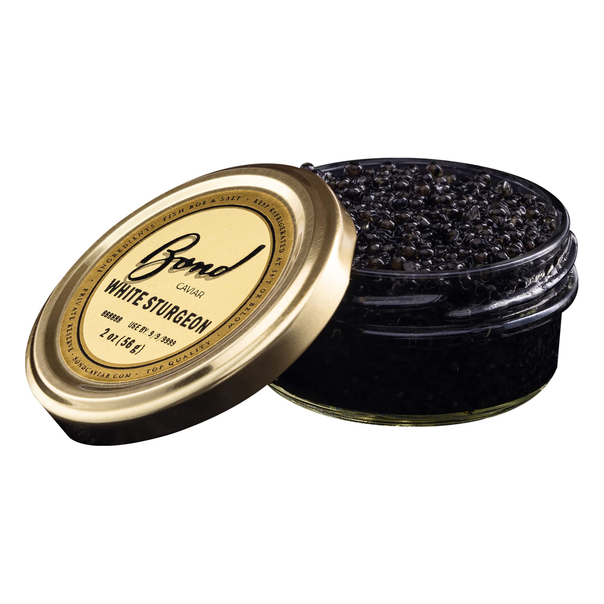 Premium White Sturgeon Caviar - Gourmet Black Caviar Roe with Glossy Golden Pearls, Malossol Sea Salt Cured - 2oz (56g) Glass Jar - Luxury Gift for Special Occasions, Fine Dining & Celebrations - Overnight Shipping Available