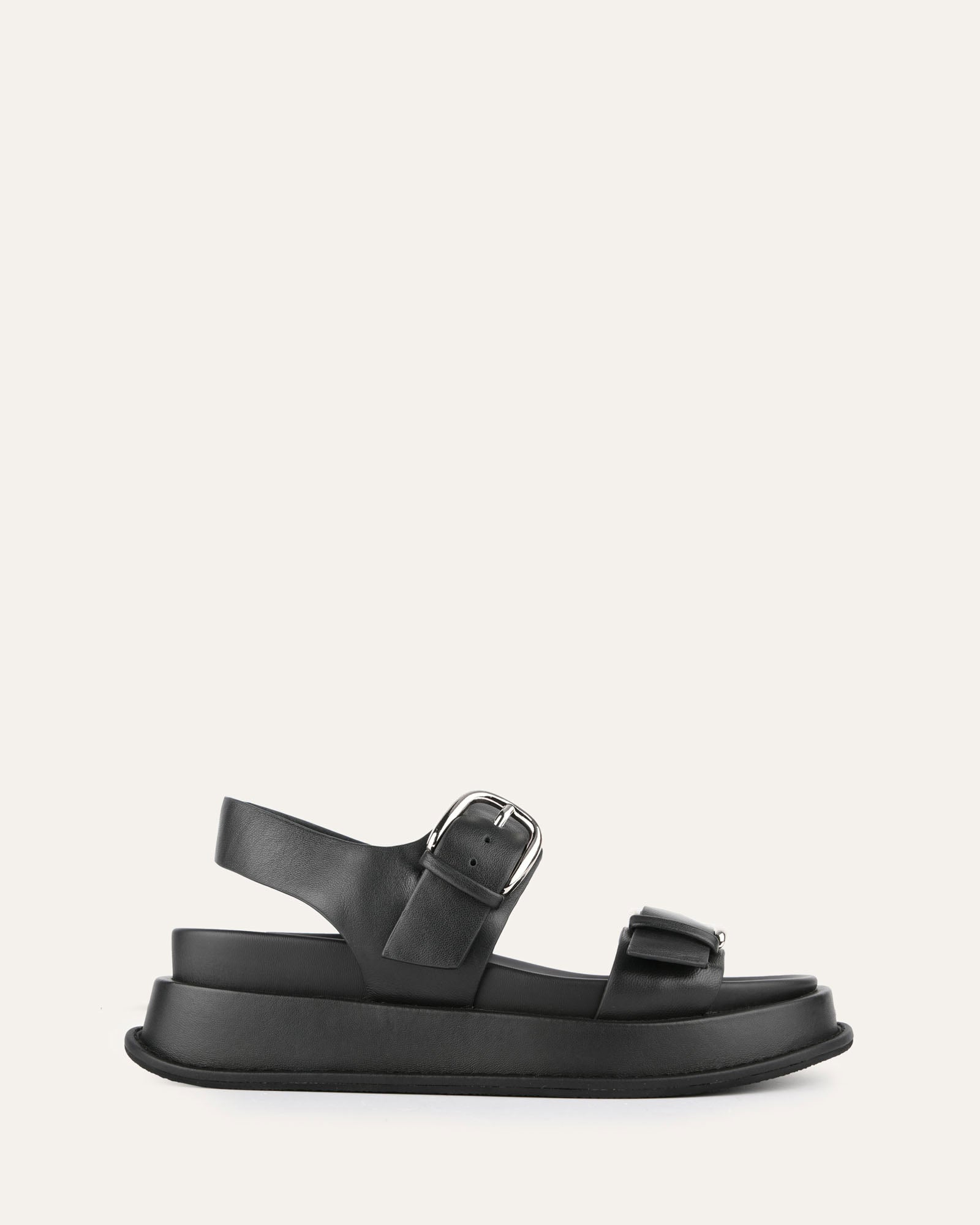 Black Leather Mabel Flat Sandals for Women - Comfortable Casual Summer Shoes for Beach, Walking & Everyday Wear