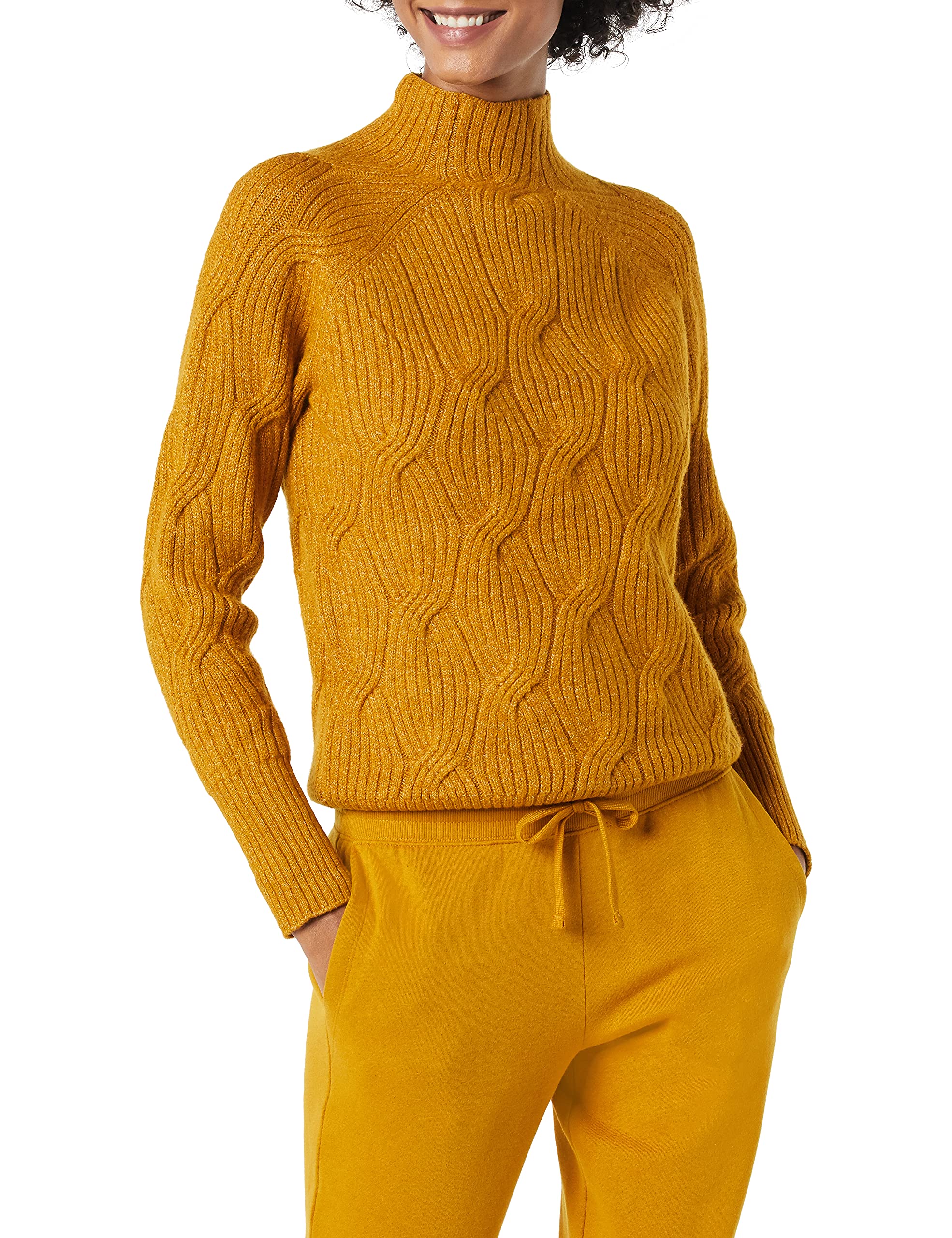 Amazon Essentials Women's Soft Touch Funnel Neck Cable Knit Sweater - Cozy Winter Pullover for Casual Outfits & Office Wear