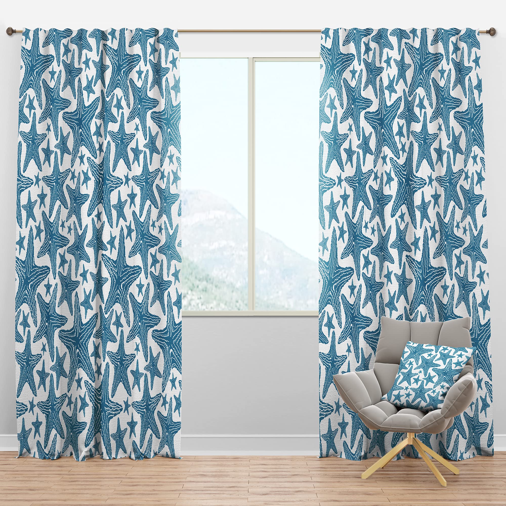 DesignQ Blackout Curtains - Thermal Insulated Blue Starfish Pattern Window Drapes for Bedroom & Living Room (52x63, Single Panel) - Perfect for Light Blocking, Energy Saving & Home Decor