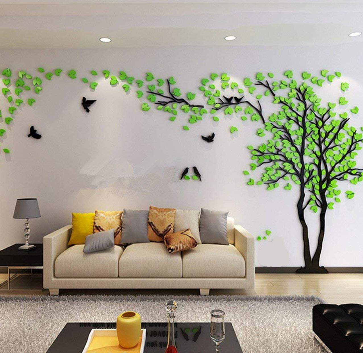 3D Tree Wall Stickers - DIY Tree and Birds Wall Decals for Living Room, Bedroom & TV Background - Large 158x79in Green Wall Mural Decor - Perfect for Family Homes, Couples Rooms & Nursery Decorations