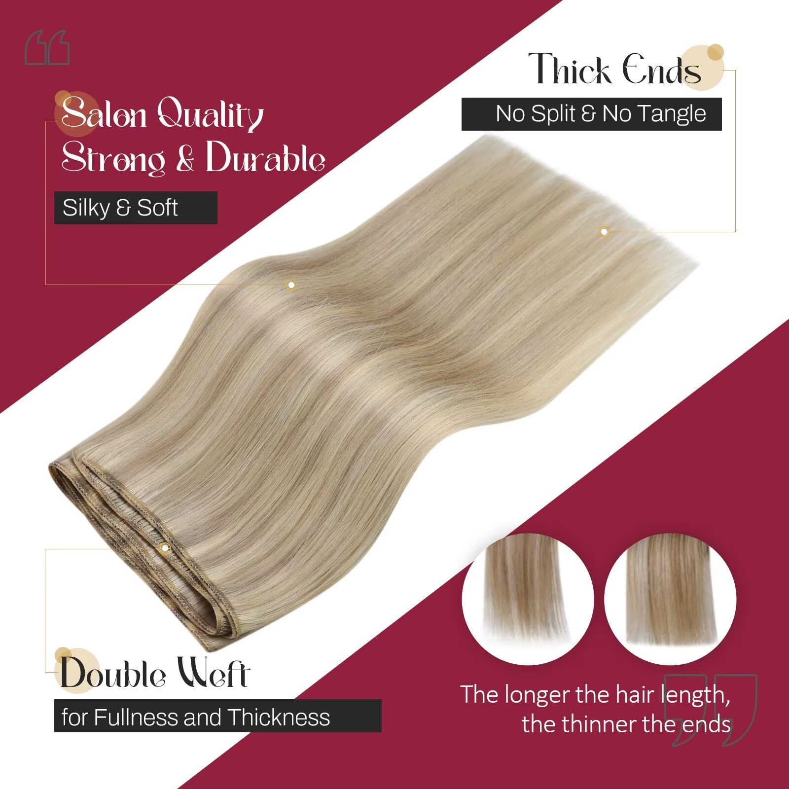 24 Inch Vivien Sew-In Human Hair Extensions - Blonde & Golden Blonde Double Weft 100G Real Human Hair for Thick Full Head - Perfect for Parties, Weddings & Daily Styling