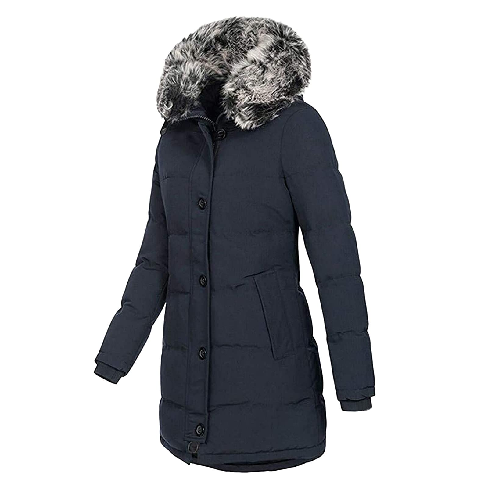 Women's Fashion Faux Fur Hooded Winter Coat - Warm Fleece Lined Drawstring Jacket with Slim Fit Zipper for Cold Weather | Cozy Outerwear for Casual Outings, Travel & Winter Activities
