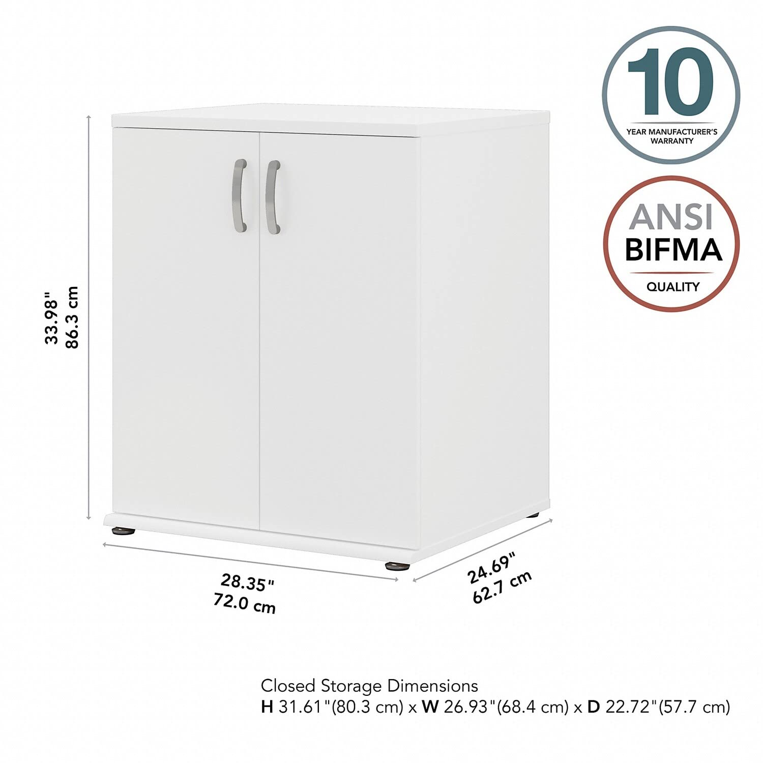 Bush Business Furniture Universal Garage Storage Cabinet with Doors and Shelves, White - Heavy Duty Organizer for Tools, Sports Equipment & Home Storage