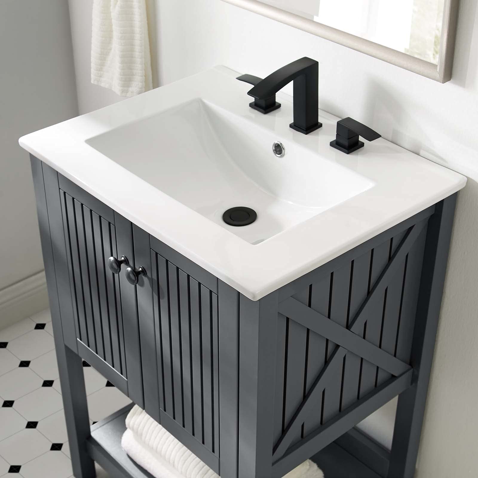 Modern Grey Wood Vanity Cabinet for Bathroom - Hotel & Bedroom Contemporary Design (Sink Not Included) - Perfect for Bathroom Storage & Home Décor