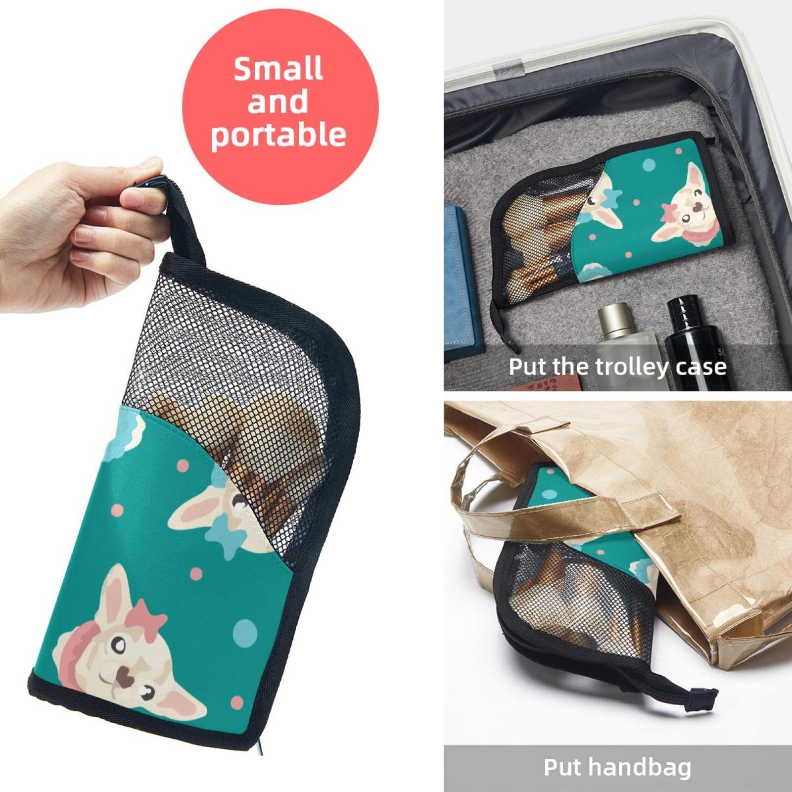 12-Piece Portable Makeup Brush Organizer Bag with Bow Chihuahua Dog Design - Perfect Travel Makeup Brush Holder Case for Home & On-The-Go