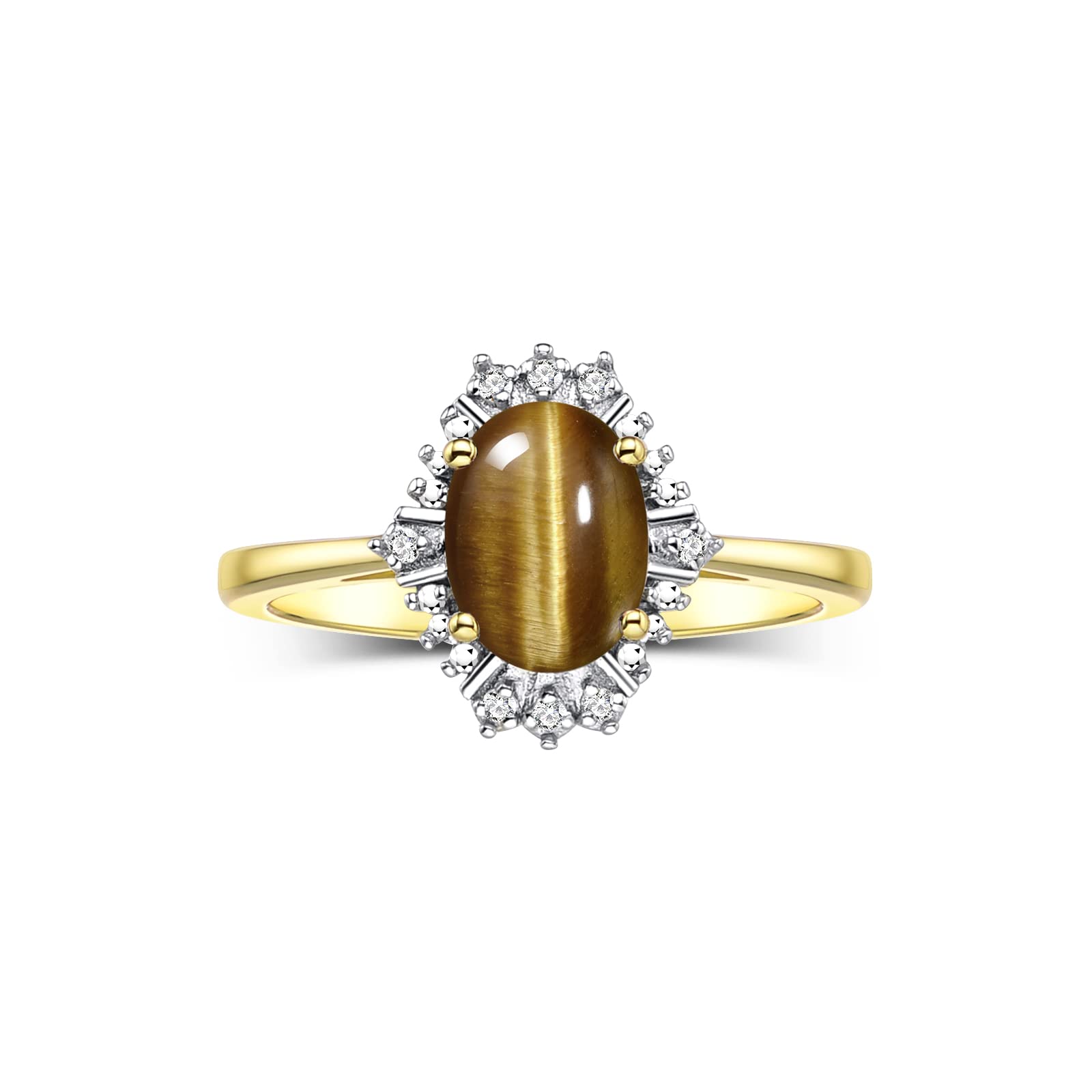 Rylos 14K Gold Plated Sterling Silver Ring for Women | 7X5MM Oval Gemstone & Genuine Diamonds | Size 5-10 | Elegant Jewelry Gift for Anniversary, Birthday & Special Occasions