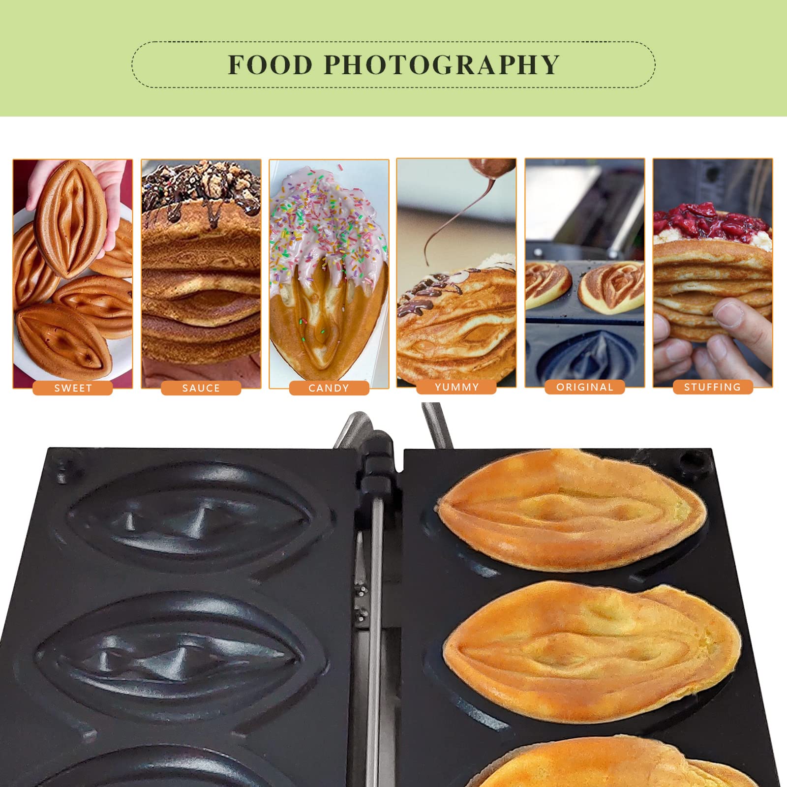 Commercial Abalone-Shaped Waffle Maker with Removable Non-Stick Plates - 5-Piece Electric Rotating Waffle Iron Set in Stainless Steel for Restaurants, Cafes, and Snack Bars - Perfect for Making Unique Waffle Desserts and Breakfast Treats