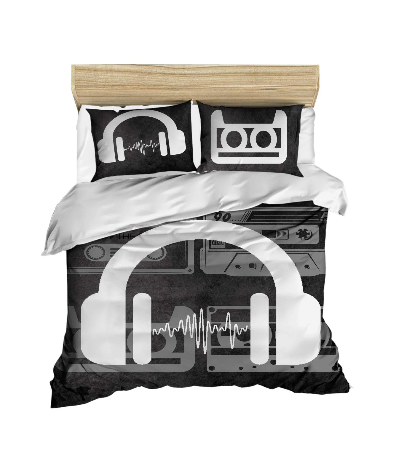 **3D Printed 100% Cotton Music Themed Bedding Set - Vintage Style Full/Queen Size Quilt Duvet Cover with Fitted Sheets (6 Pcs) - Perfect for Music Lovers & Bedroom Decor**    *使用场景：* Ideal for music enthusiasts, cozy bedrooms, dorm rooms, and stylish home decor.