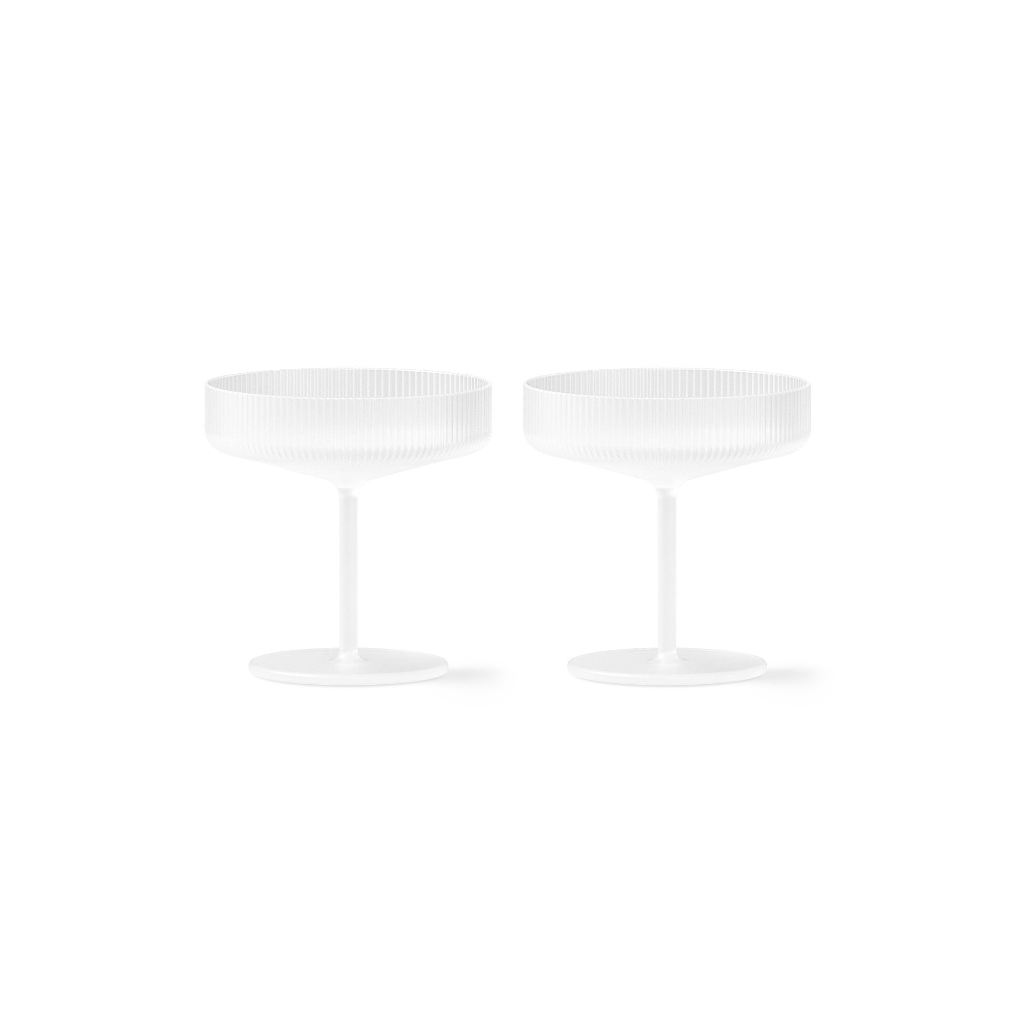 FERM LIVING Ripple Champagne Saucers - Set of 2 Frosted Glass Coupe Dishes for Wedding, Party & Cocktail Serving - Elegant Drinkware for Champagne, Desserts & Appetizers
