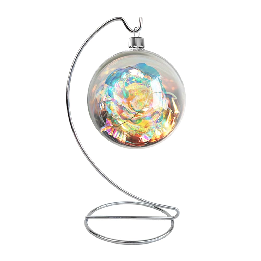 CXLE Ornament Display Stand - 9x4 Silver Iron Pothook Holder for Hanging Glass Globe, Air Plant Terrarium, Witch Ball, Christmas Decorations - Perfect for Home, Wedding & Holiday Decor Display