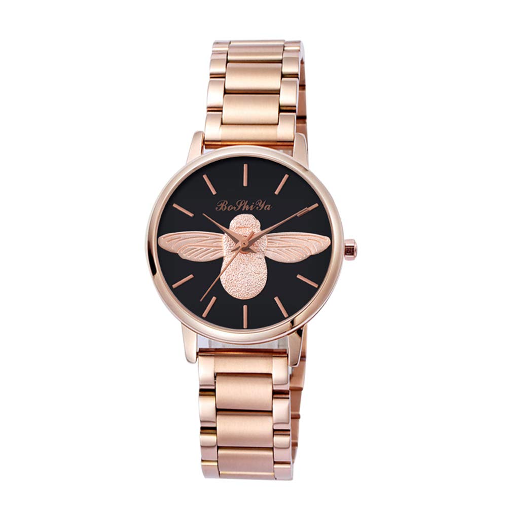 BOSHIYA Women's Black Stainless Steel Dress Watch with Classic Buckle Bracelet - Elegant Timepiece for Office, Party & Formal Occasions