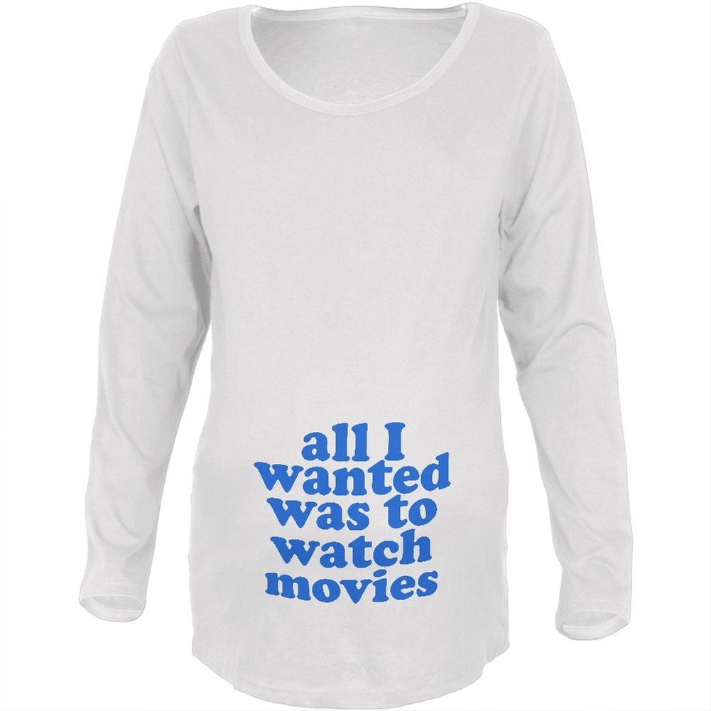 Funny White Maternity Long Sleeve T-Shirt with Movie Quote 