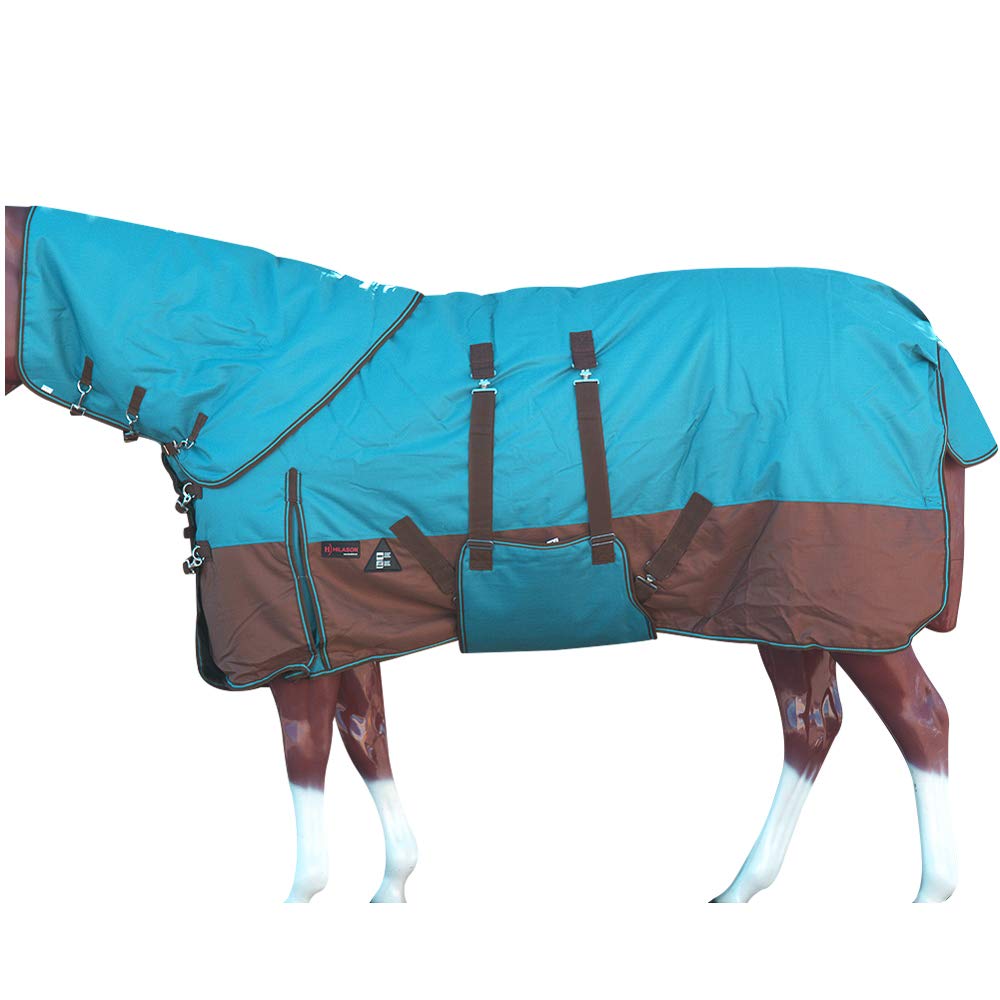 HILASON 1200D Waterproof Winter Horse Blanket with Neck Cover & Belly Wrap - Heavy Duty 66