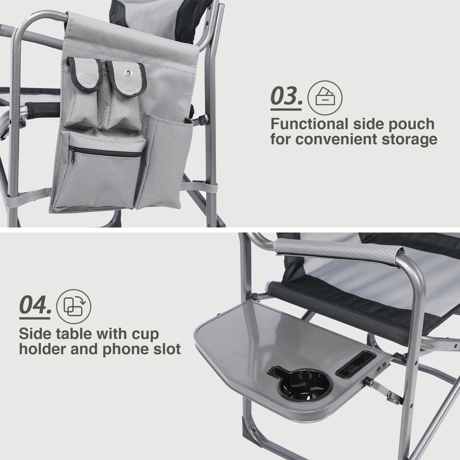 EVER ADVANCED Lightweight Folding Director's Chair - Heavy Duty 350LB Capacity Aluminum Camping Chair with Side Table & Storage Pouch - Perfect for Outdoor Movies, Beach, Picnics, Camping & Backyard Relaxation