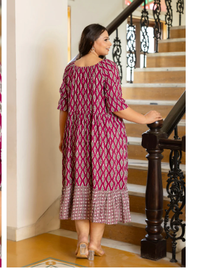 Stylish Magenta Cotton Printed Kurti Gown for Women | Comfortable Ethnic Dress for Casual Wear, Parties & Festivals
