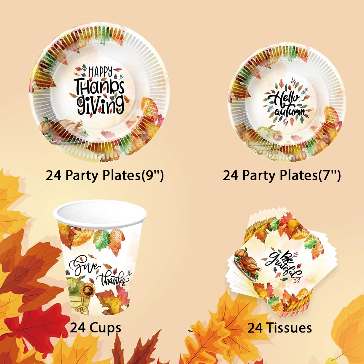 Thanksgiving Paper Plates Set for 24 Guests - 9