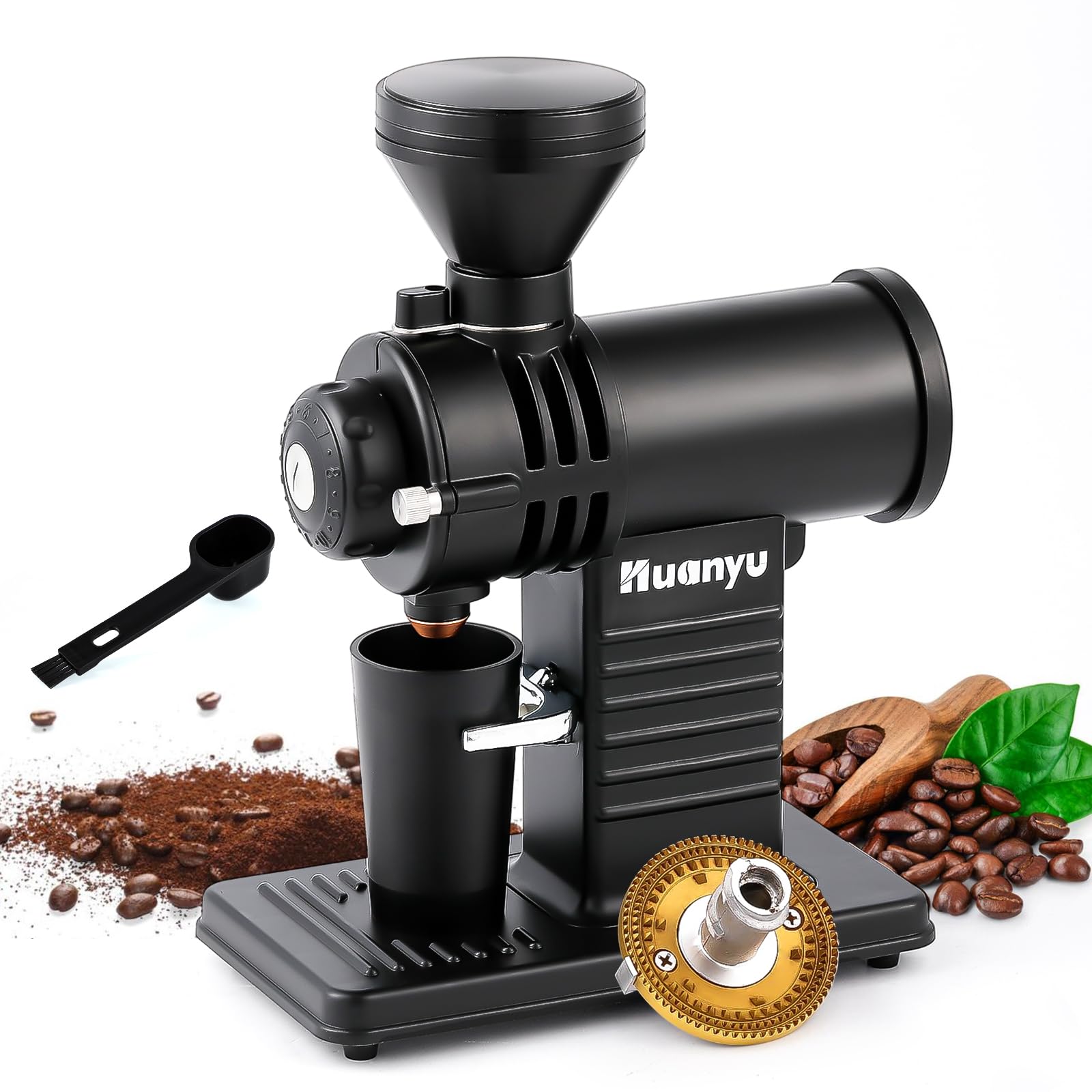 Premium Electric Coffee Grinder with Titanium Shark Teeth Burr - Dual Control Modes for Espresso, French Press & Pour Over - Quiet & Fast Coffee Mill for Home & Office Use (Black)