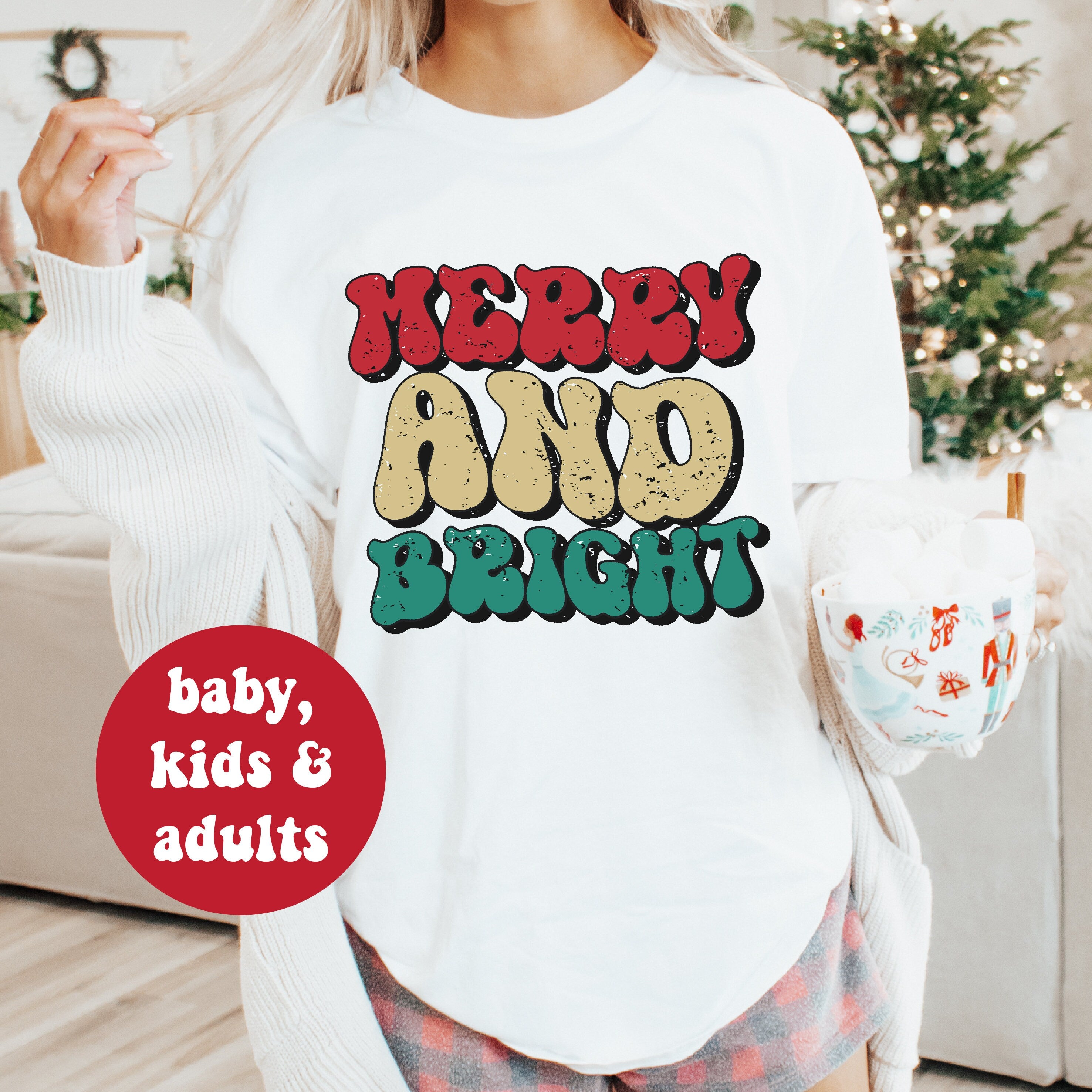 Merry & Bright Christmas T-Shirt for Women & Men - Festive Holiday Tee - Multiple Colors Available - Perfect for Xmas Parties, Family Gatherings & Gift Giving