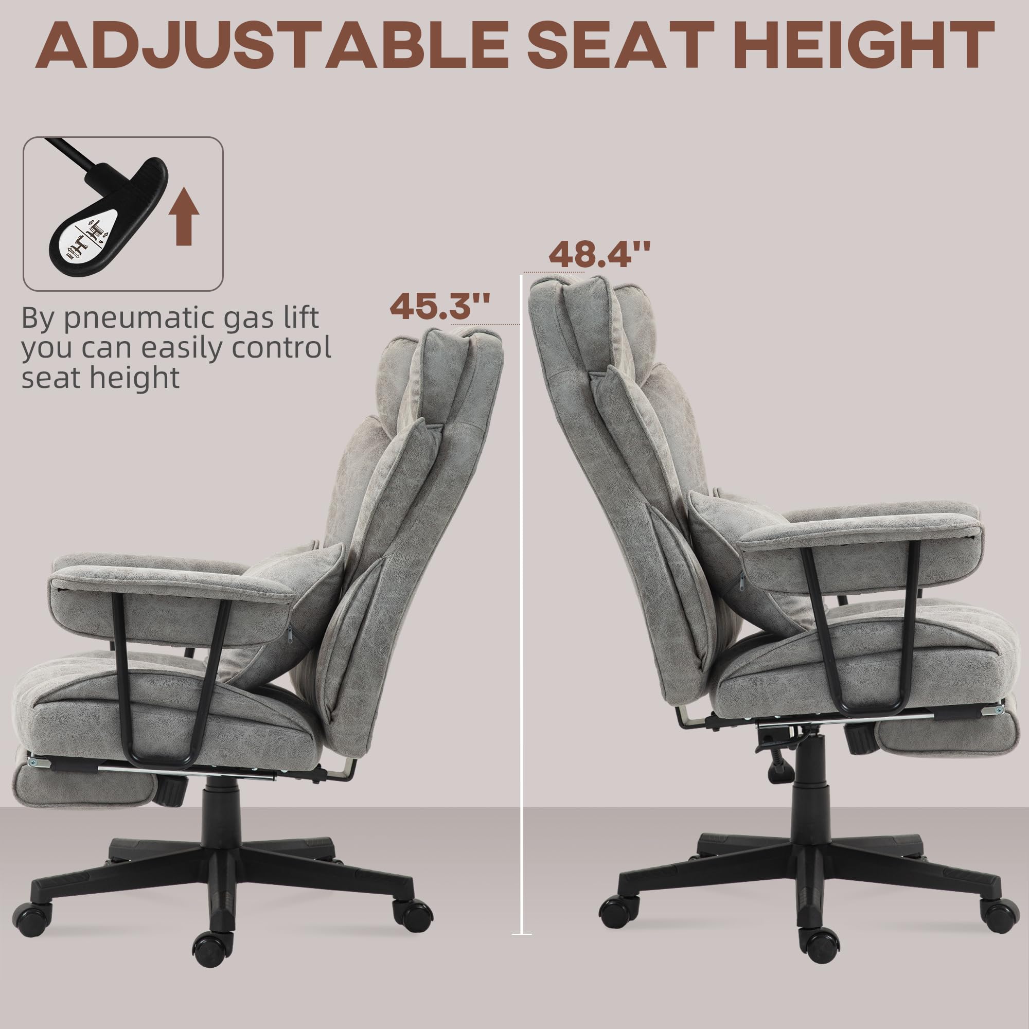 HOMCOM 400LBS Big and Tall Executive Office Chair with Footrest - Ergonomic Reclining Computer Desk Chair with Lumbar Support & Wide Seat - Gray Microfiber - Perfect for Home Office, Gaming & Workspaces