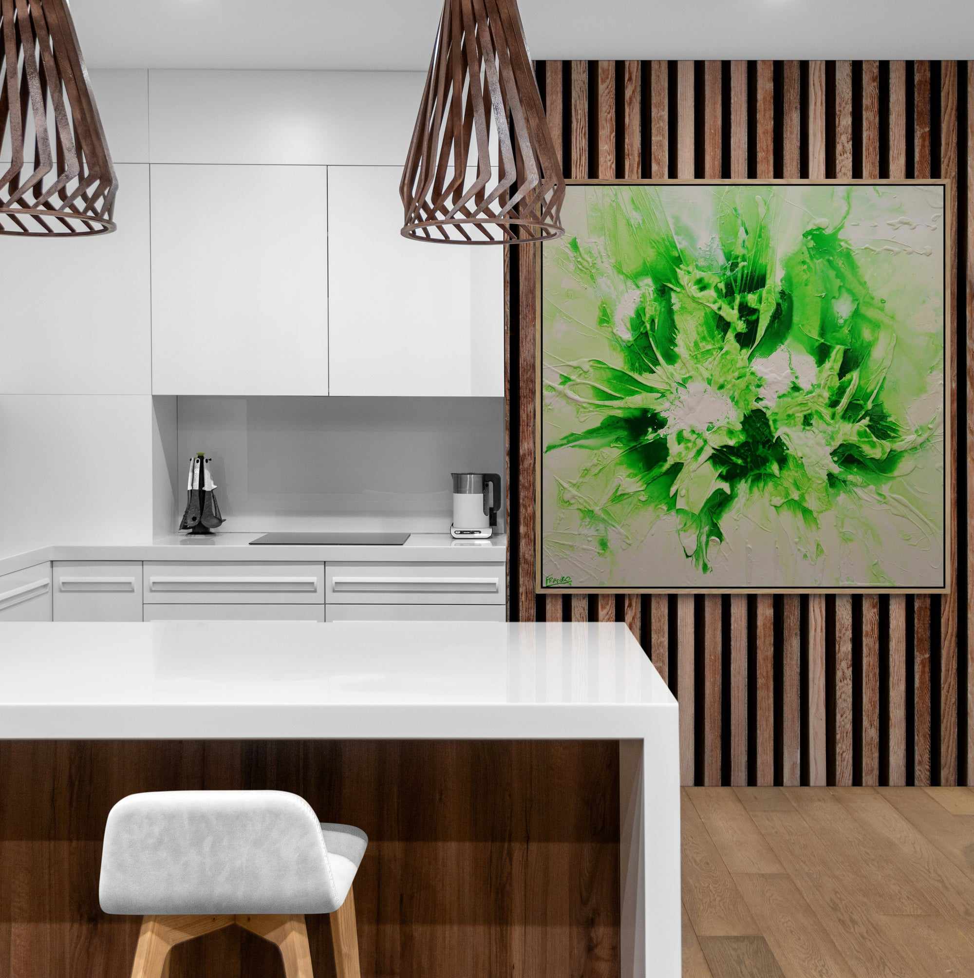 Atomic Lime 120x120cm Textured Abstract Wall Art Painting - Modern Lime Green Canvas for Living Room, Bedroom & Office Decor