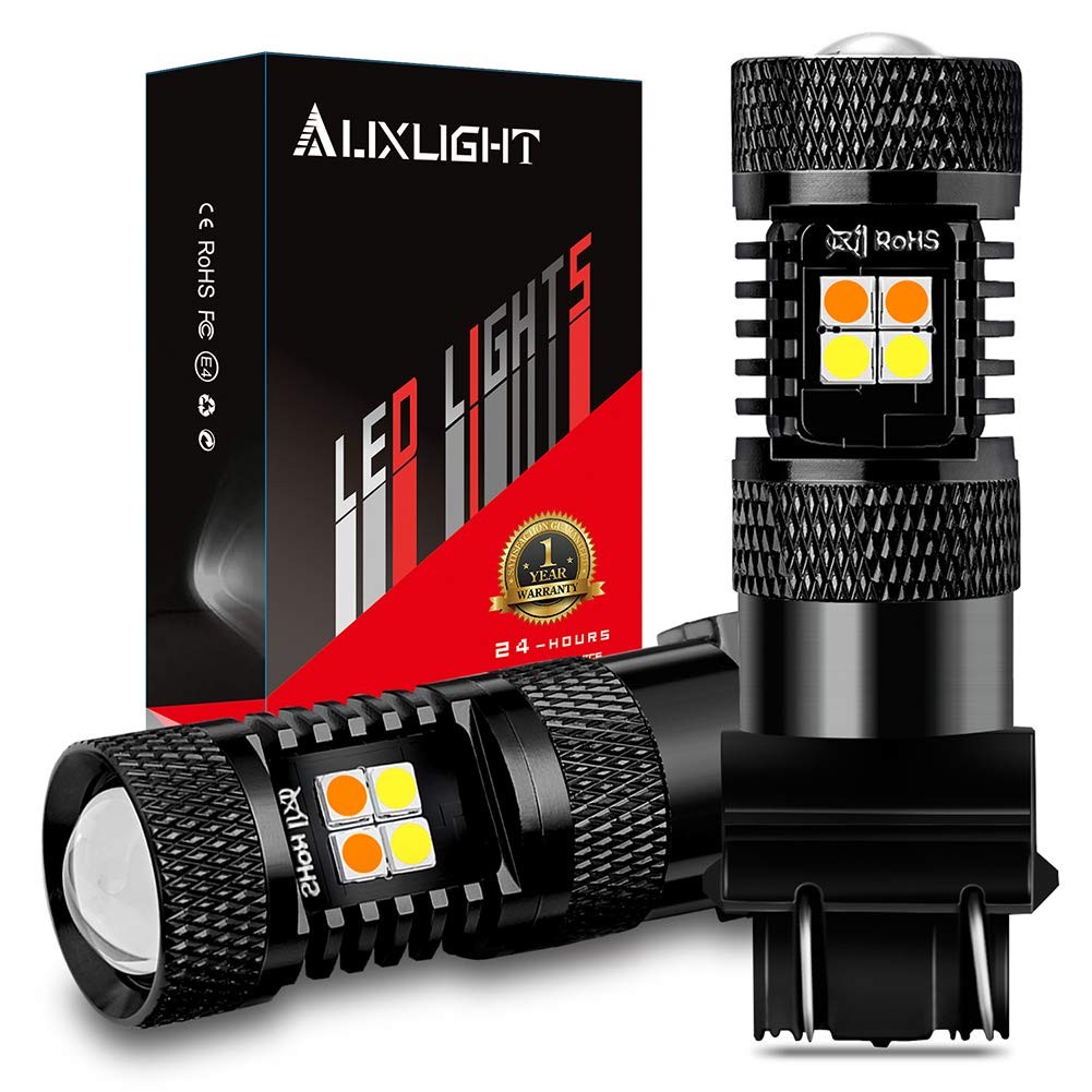 AUXLIGHT 3157 3057 4157 3155 3457 Switchback LED Bulbs - 16 SMD Chipsets for Parking Lights, Daytime Running Lights (DRL), Turn Signal Lights - Direct Replacement with Projector - White/Amber (2 Pack) - Perfect for Cars, Trucks, SUVs, Motorcycles - Enhance Visibility & Safety Day & Night