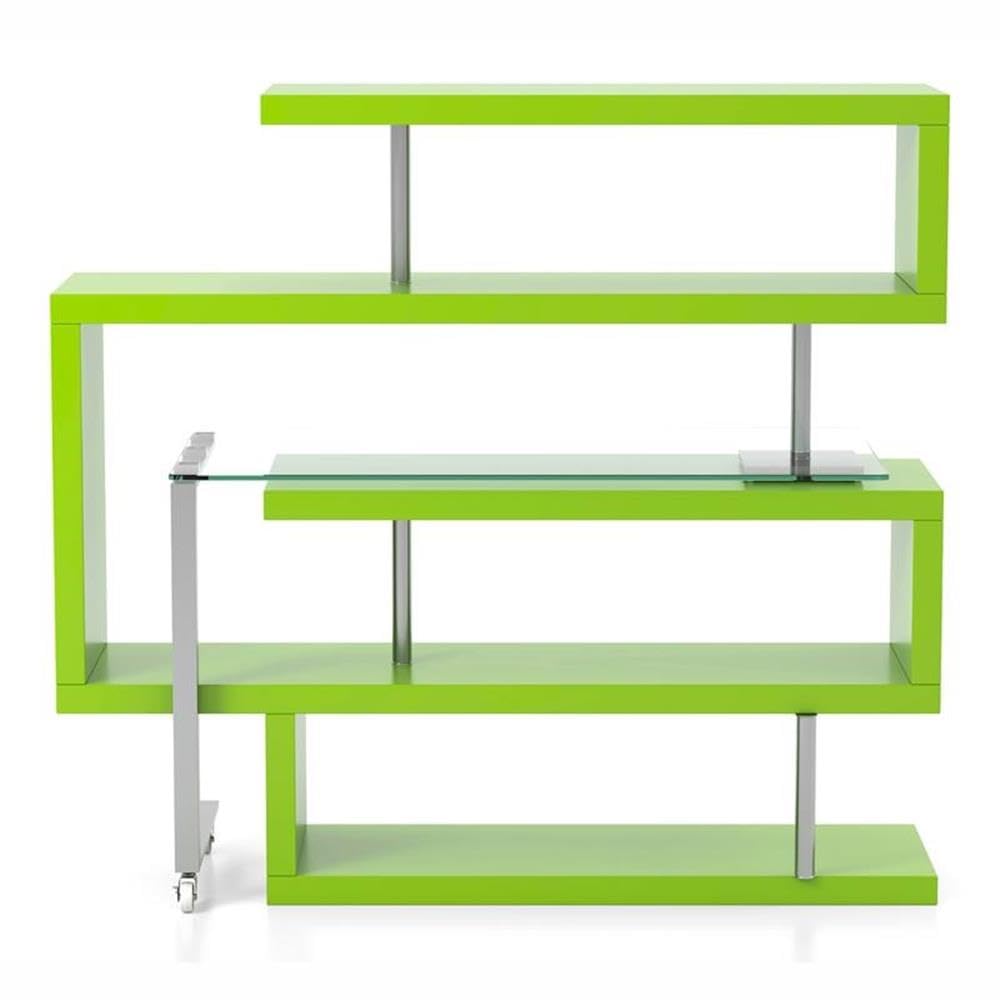 Creema Modern Wood 4-Shelf Bookcase Desk in Green by Furniture of America - Stylish Home Office Storage & Display Solution for Books, Decor & Essentials