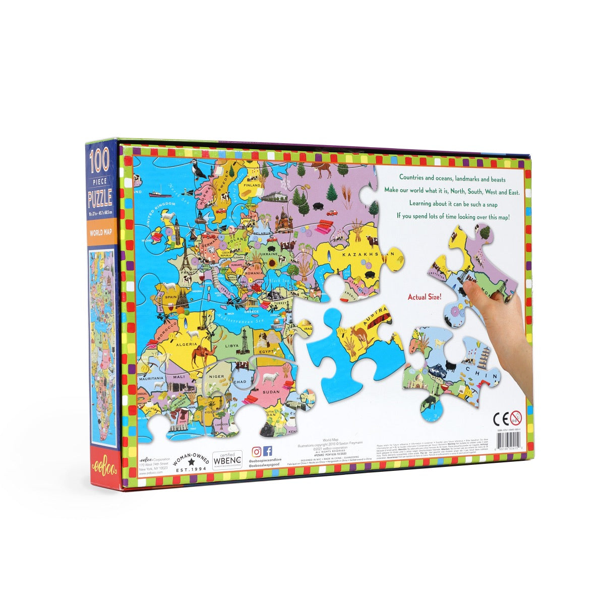 eeBoo 100-Piece World Map Puzzle - Educational Geography Toy for Kids, Perfect for Home Learning & Family Game Night