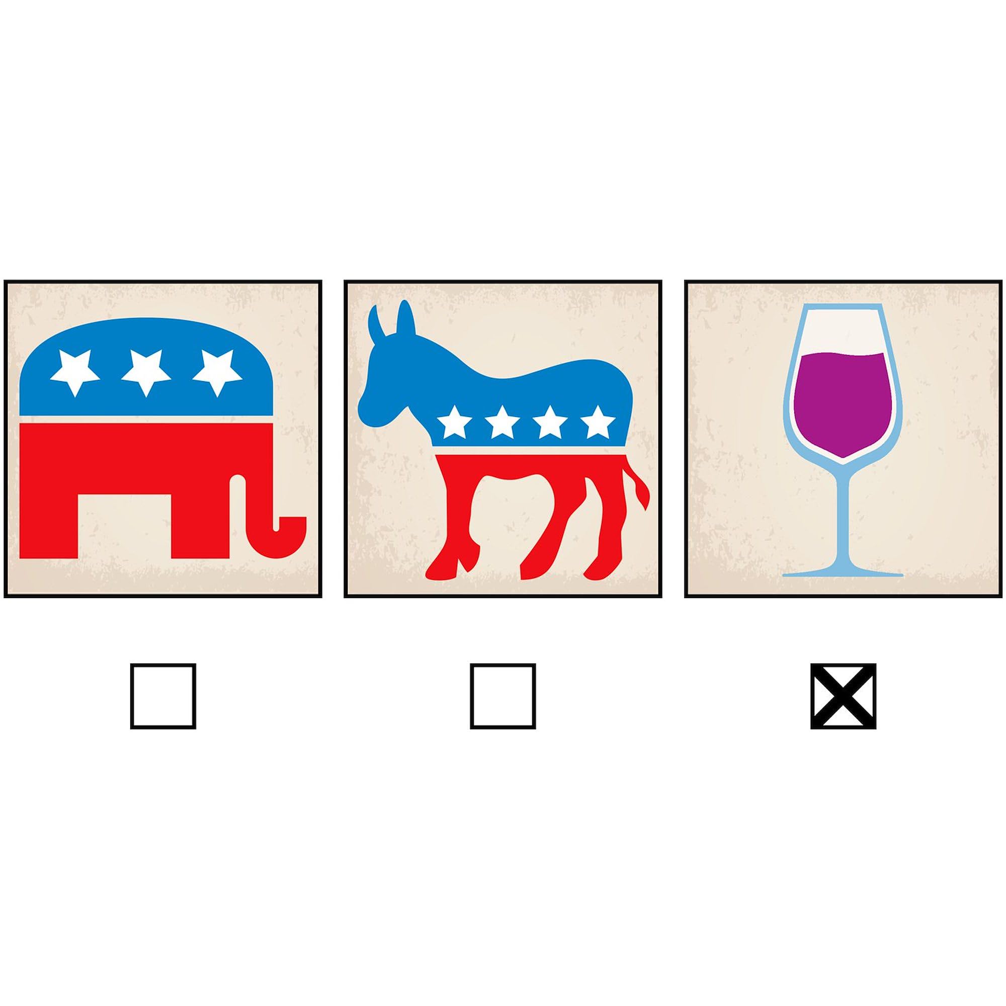 I Vote Wine Square Sticker 3x3 Inch - Funny Political Car Decal Bumper Sticker for Elections, Parties & Social Events - Perfect for Cars, Laptops, Water Bottles