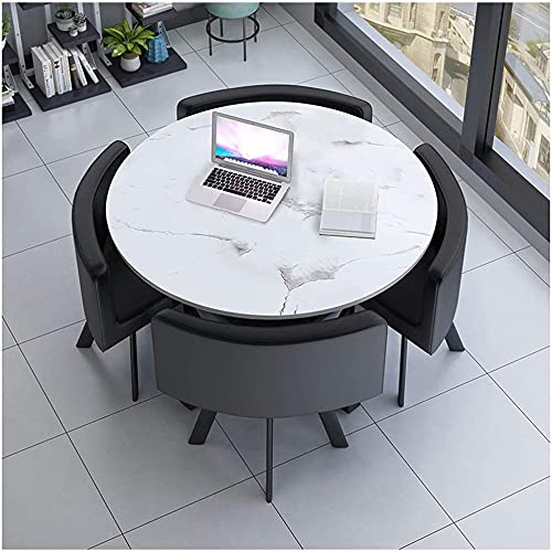 Nordic Style 80cm Square Marble Table - Modern Office Meeting Table, Dining Table Set for Coffee Shop, Library, Hotel & Business Negotiation with Leather Sponge Seat (Black, Square Table) - Perfect for Workspaces, Cafés & Conference Rooms