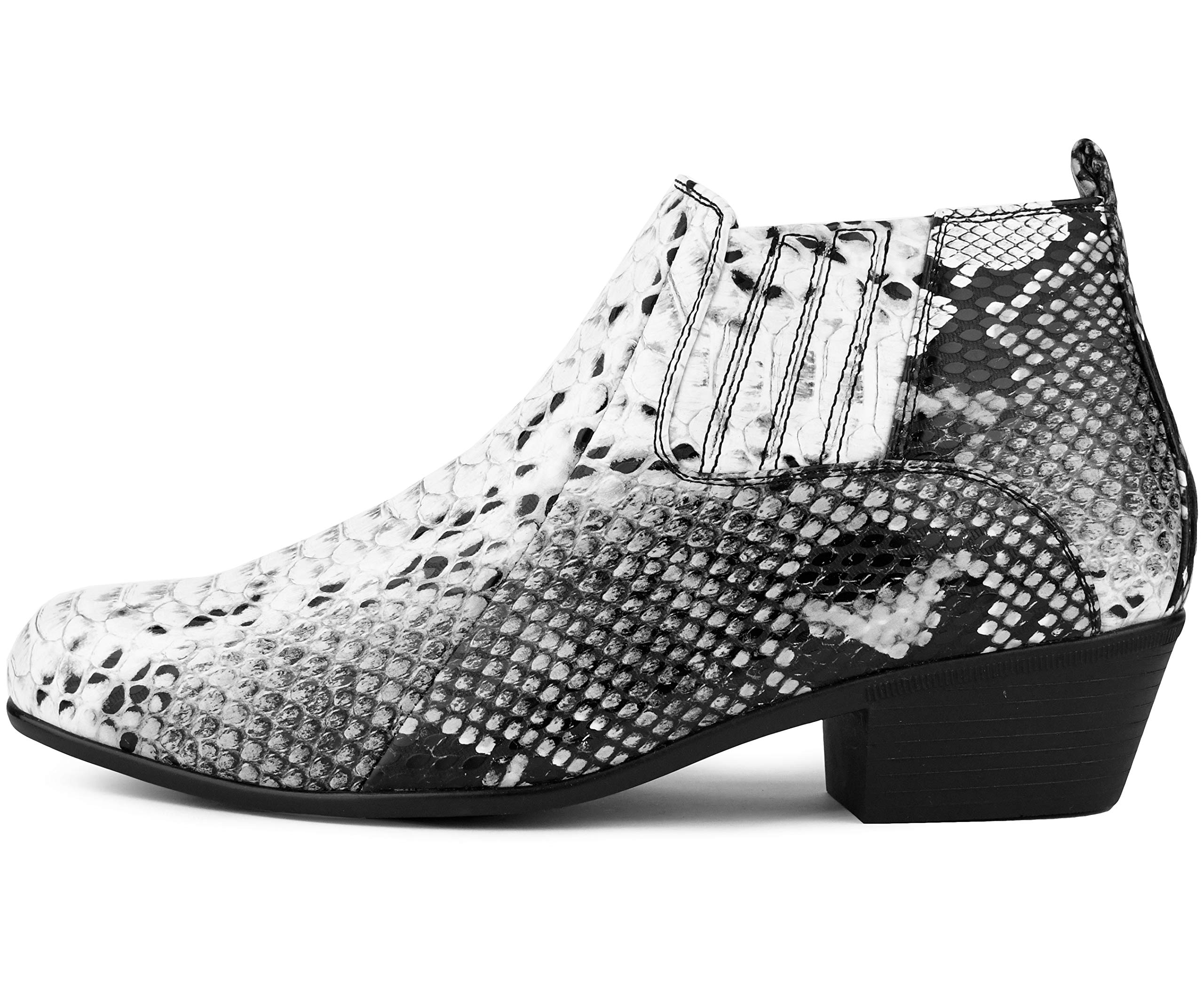 Bolano Adder Men's Fashion Boots - Realistic Snake Print Dress Ankle Boots with Easy Zipper Slip-On | Perfect for Casual Outfits, Office Wear & Night Out